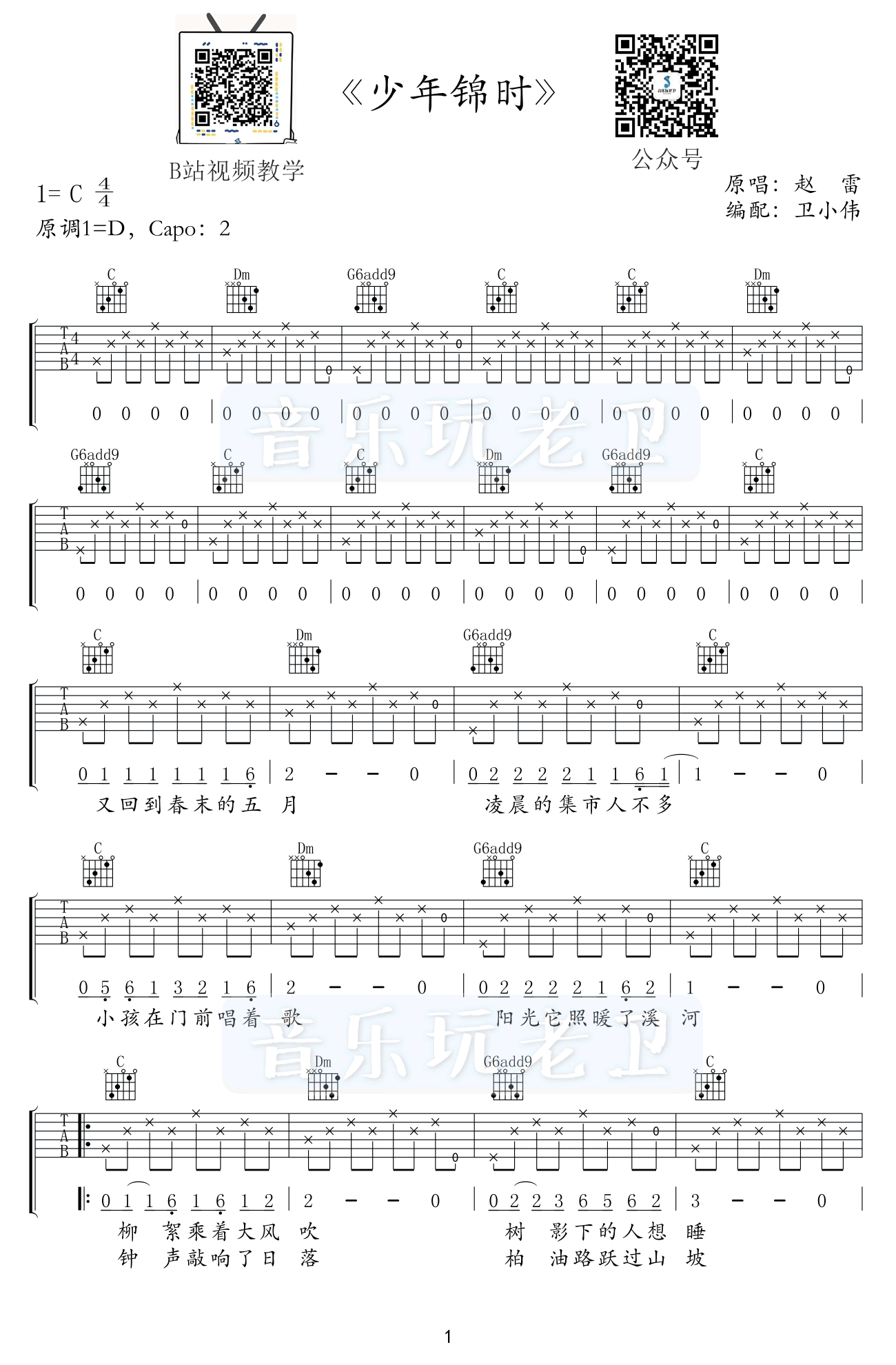 少年锦时吉他谱C调指法第(1)页