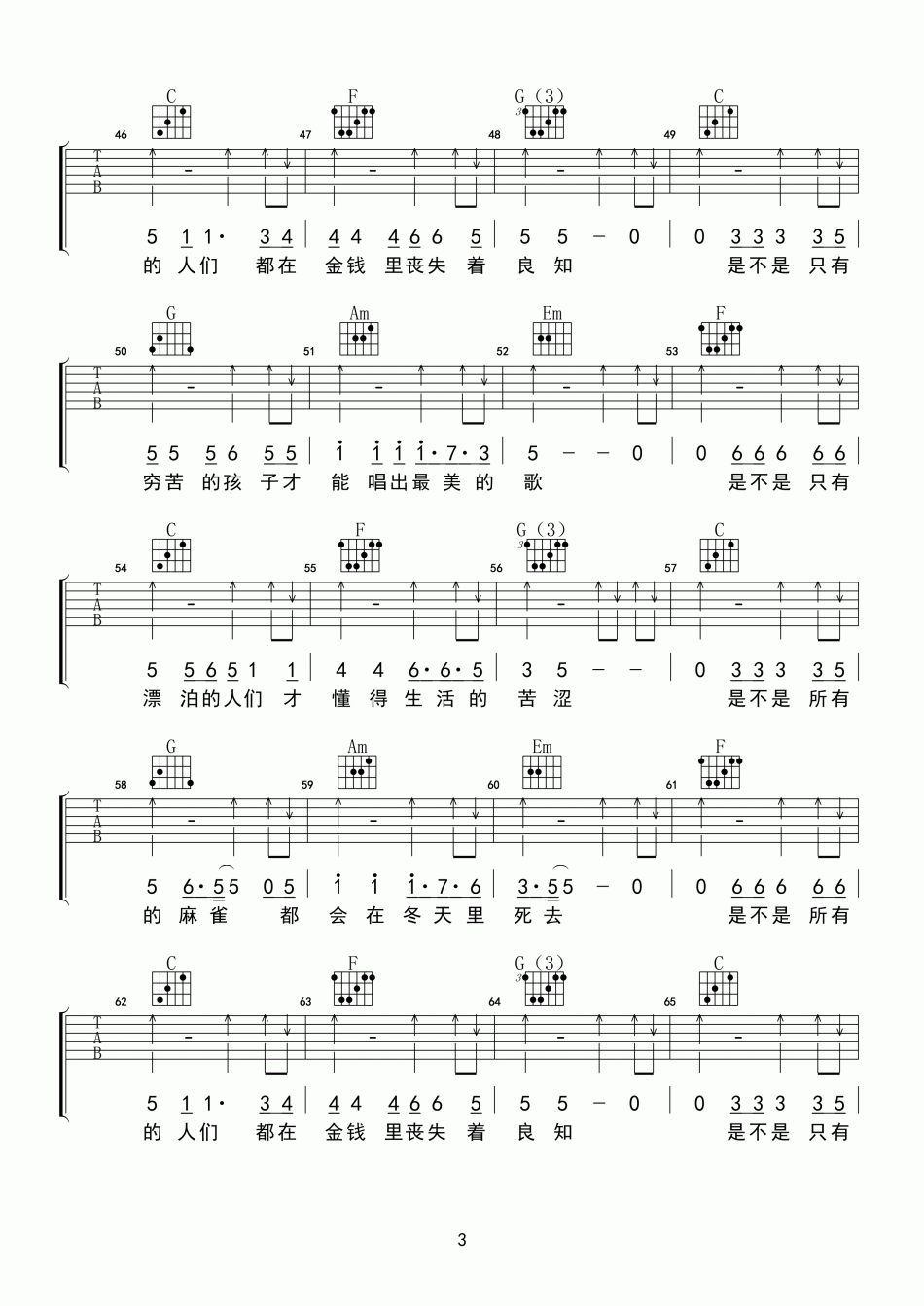 涩吉他谱D调第(3)页