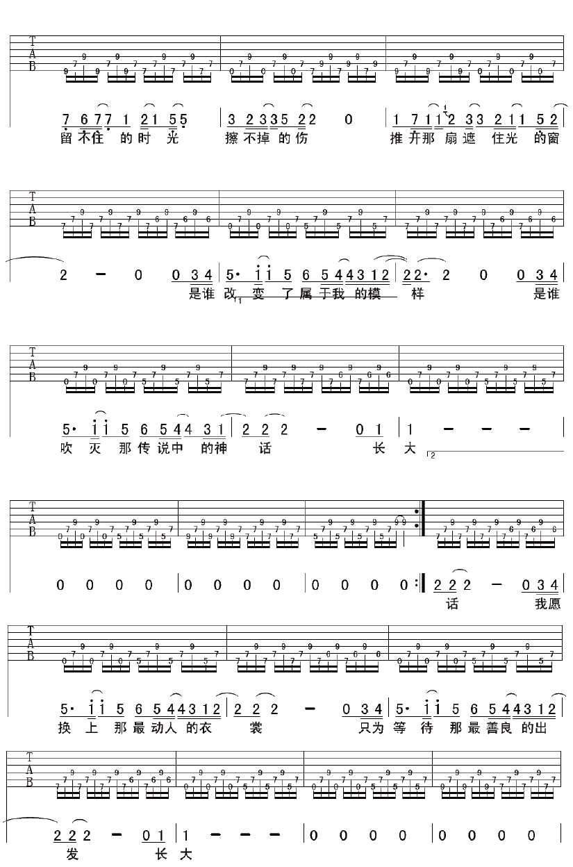 长大吉他谱第(2)页