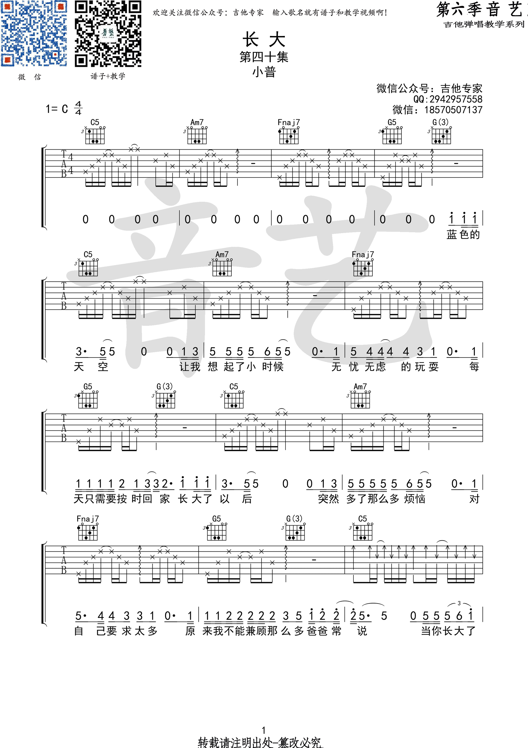 长大吉他谱C调第(1)页
