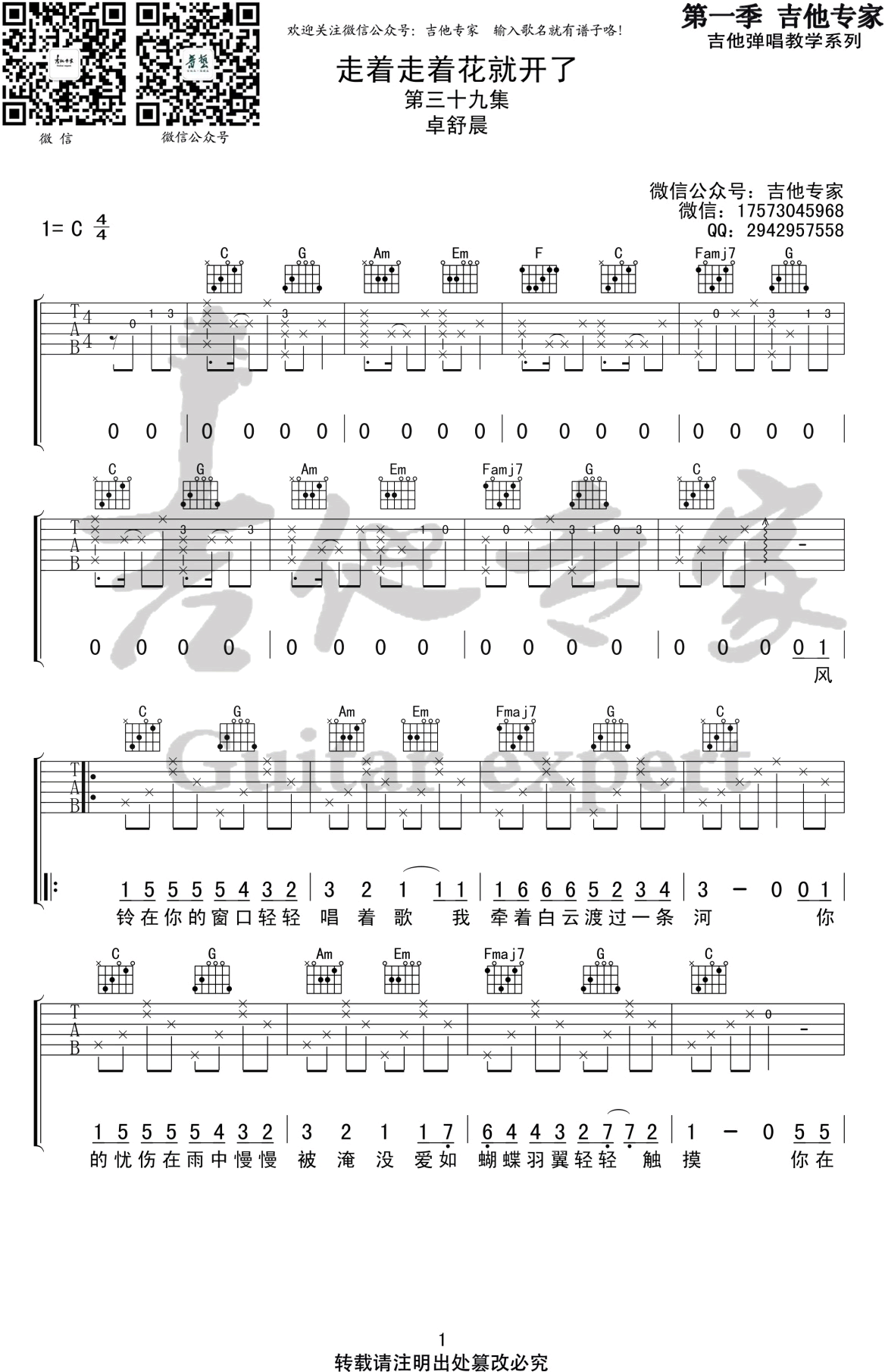 走着走着花就开了吉他谱C调第(1)页