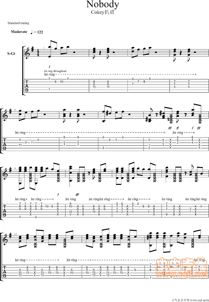 nobody吉他指弹谱第(1)页