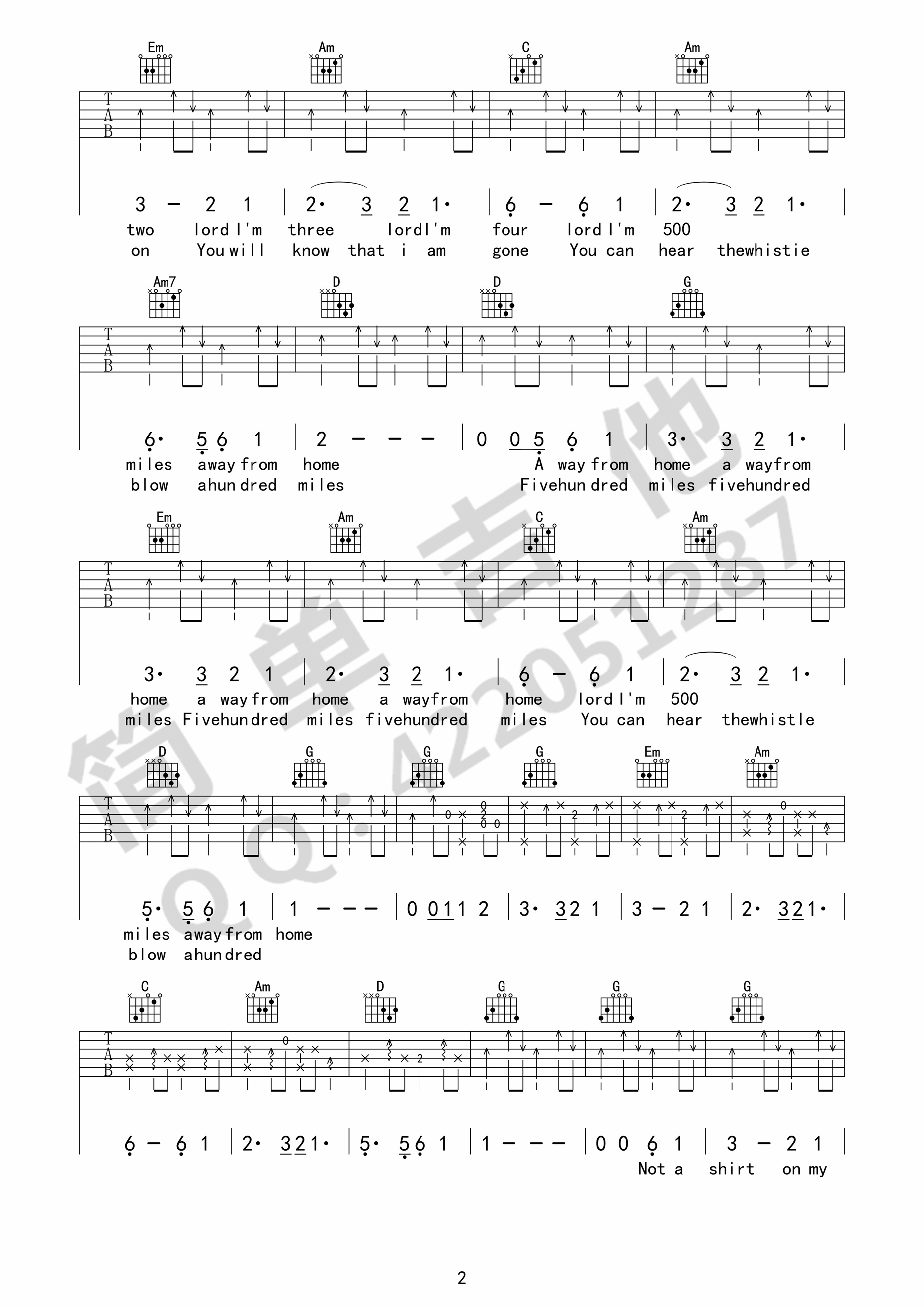 500英里吉他谱第(2)页