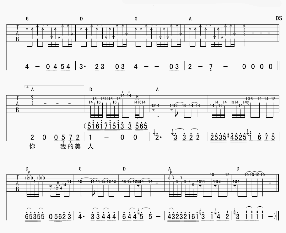 美人吉他谱D调第(3)页