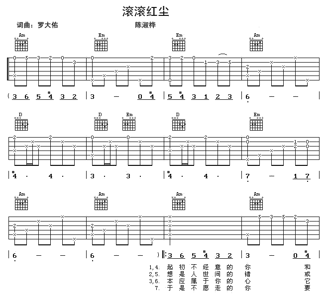 滚滚红尘吉他谱第(1)页