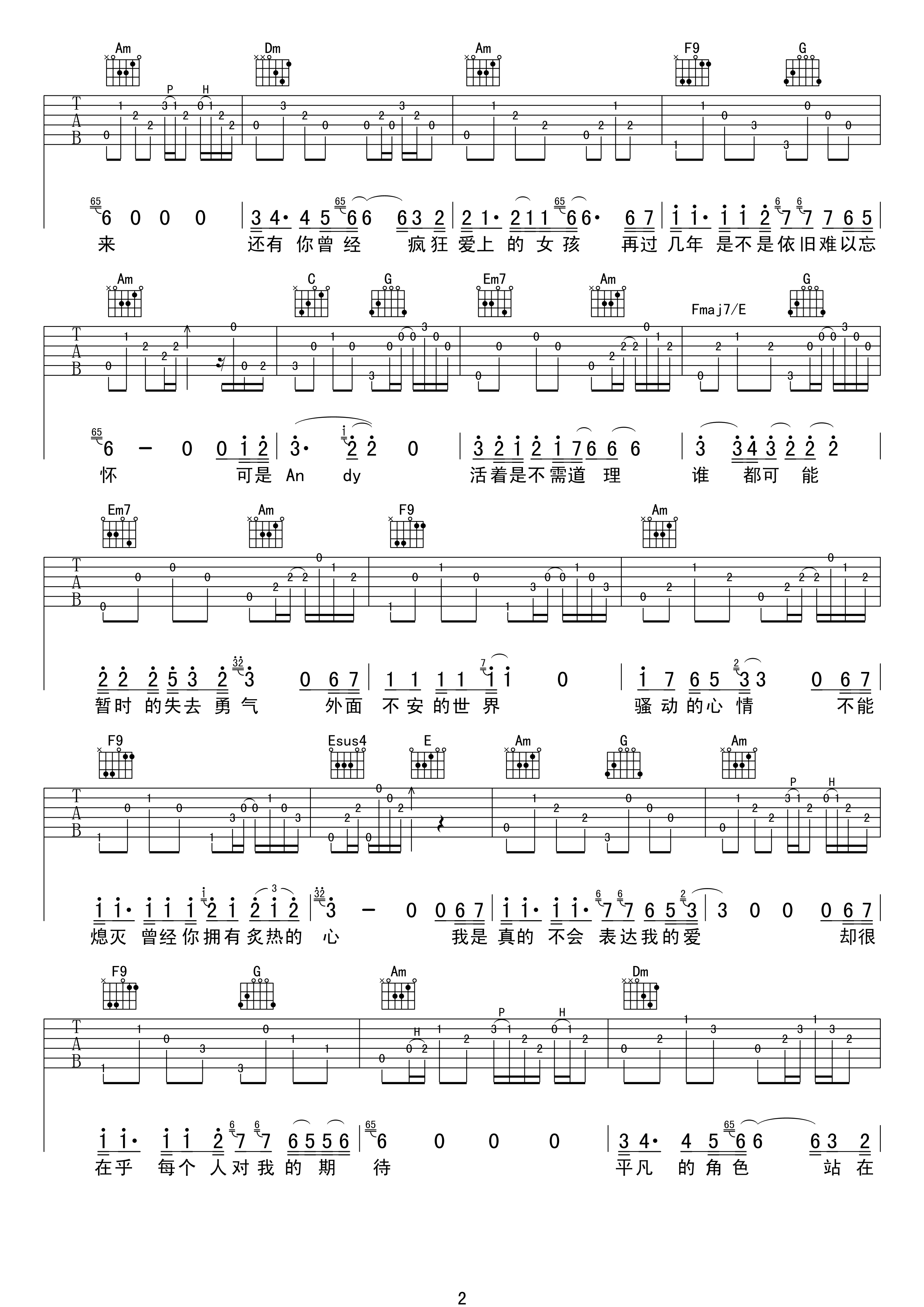 andy吉他谱第(2)页