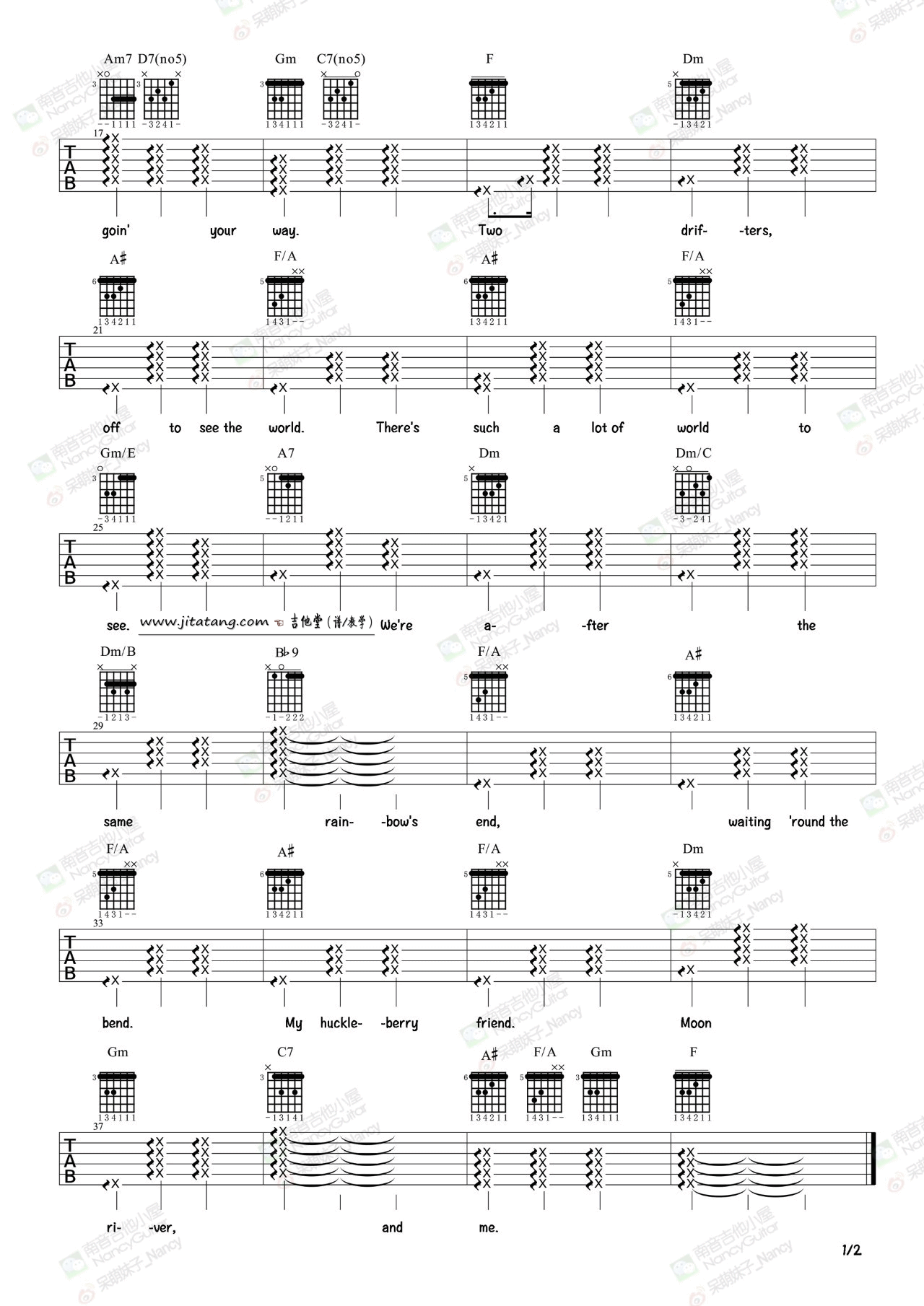 月亮河吉他谱第(2)页