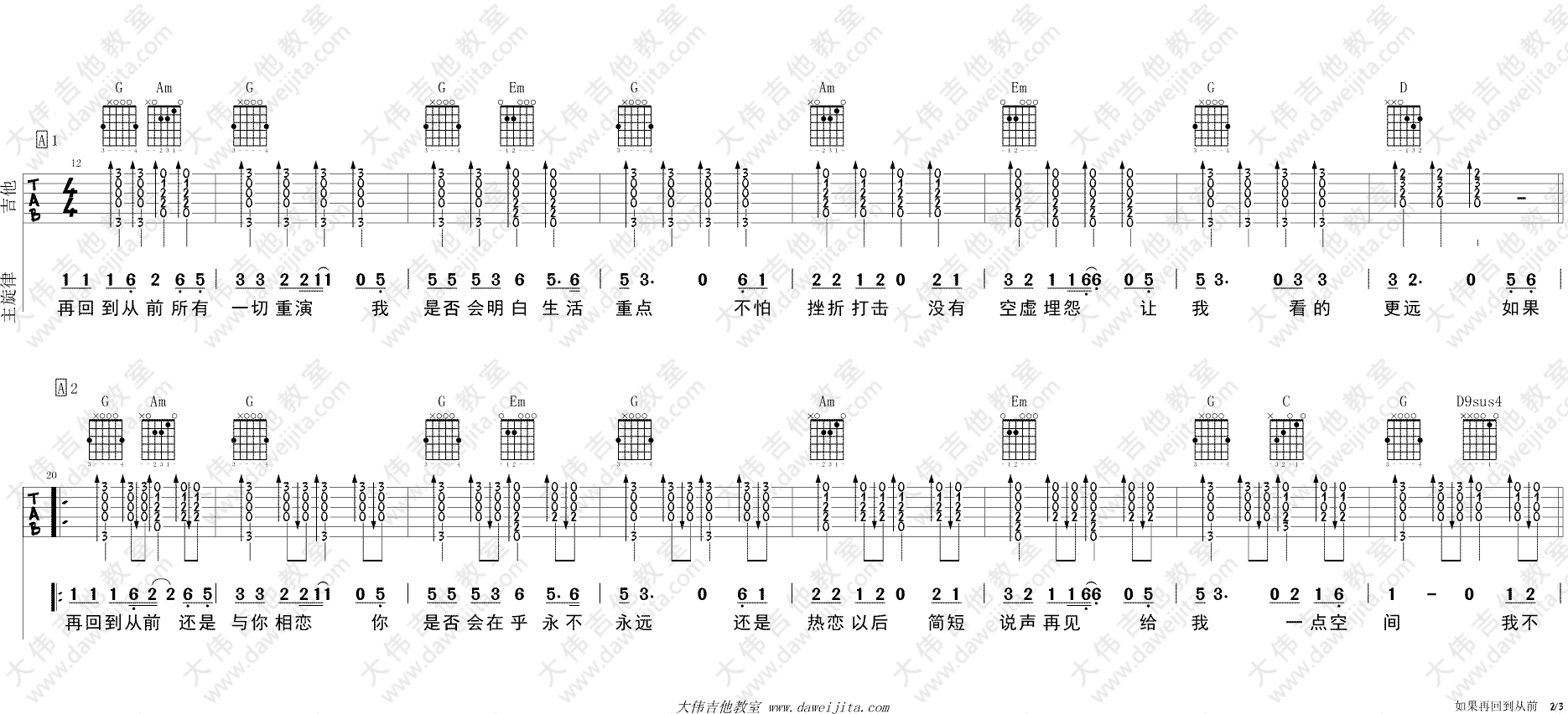 再回到从前吉他谱大伟版第(2)页