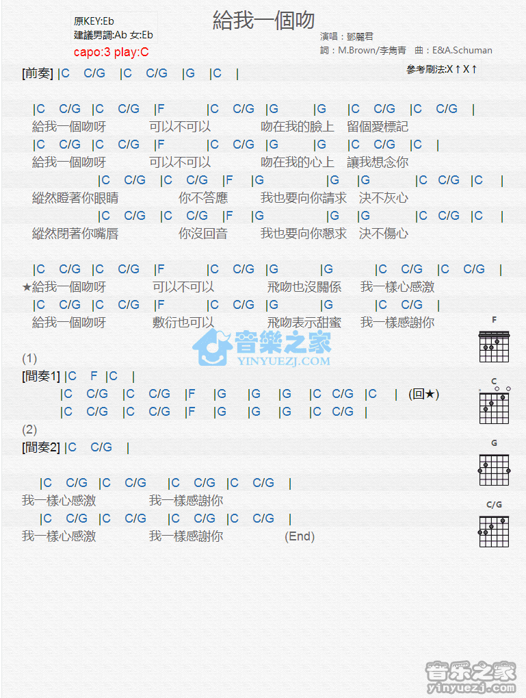 给我一个吻吉他谱