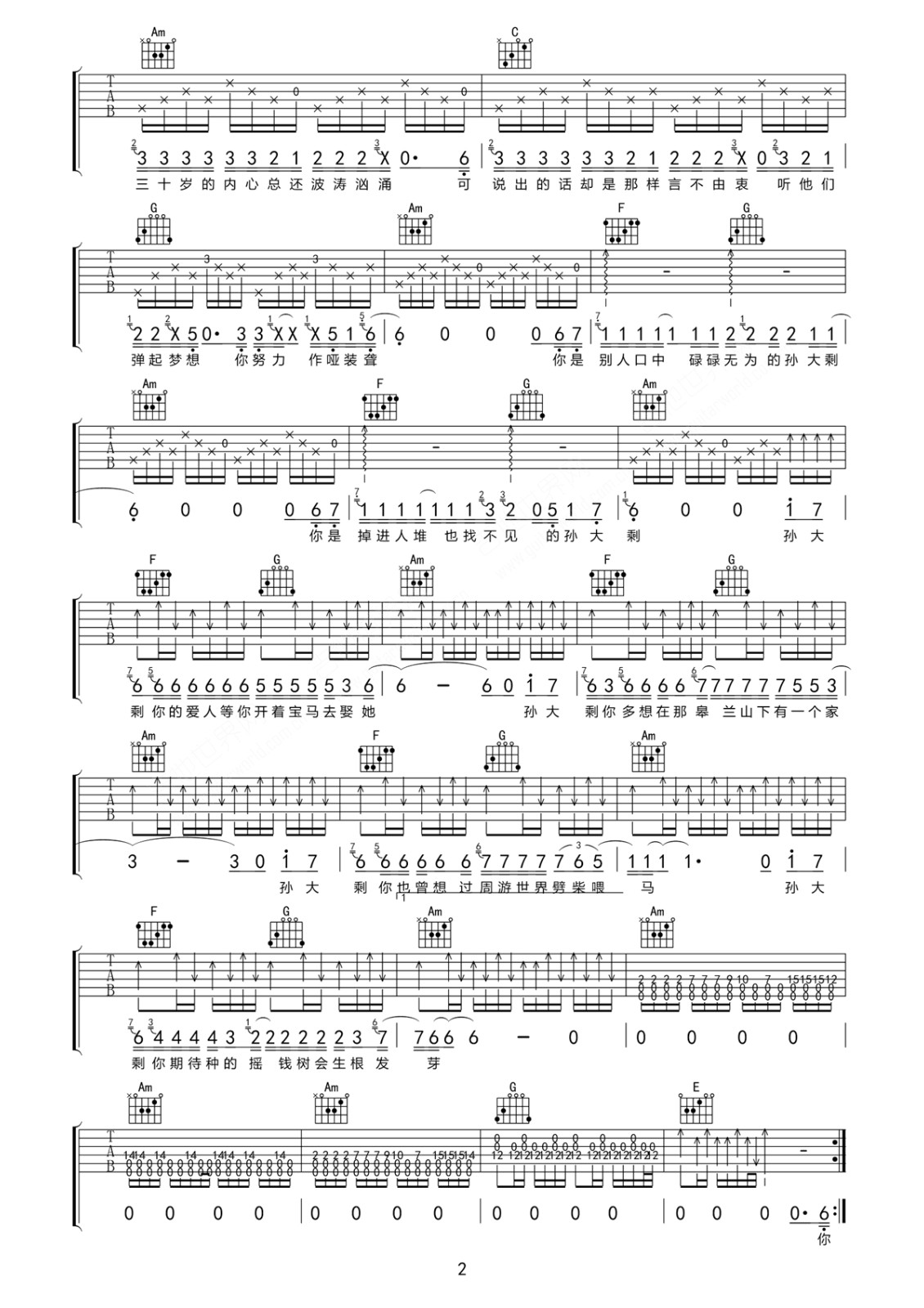 孙大剩吉他谱第(2)页