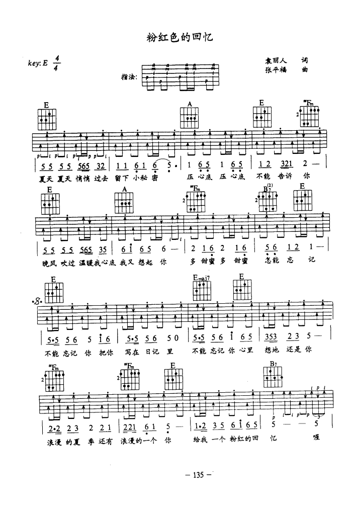 粉红色的回忆吉他谱第(1)页
