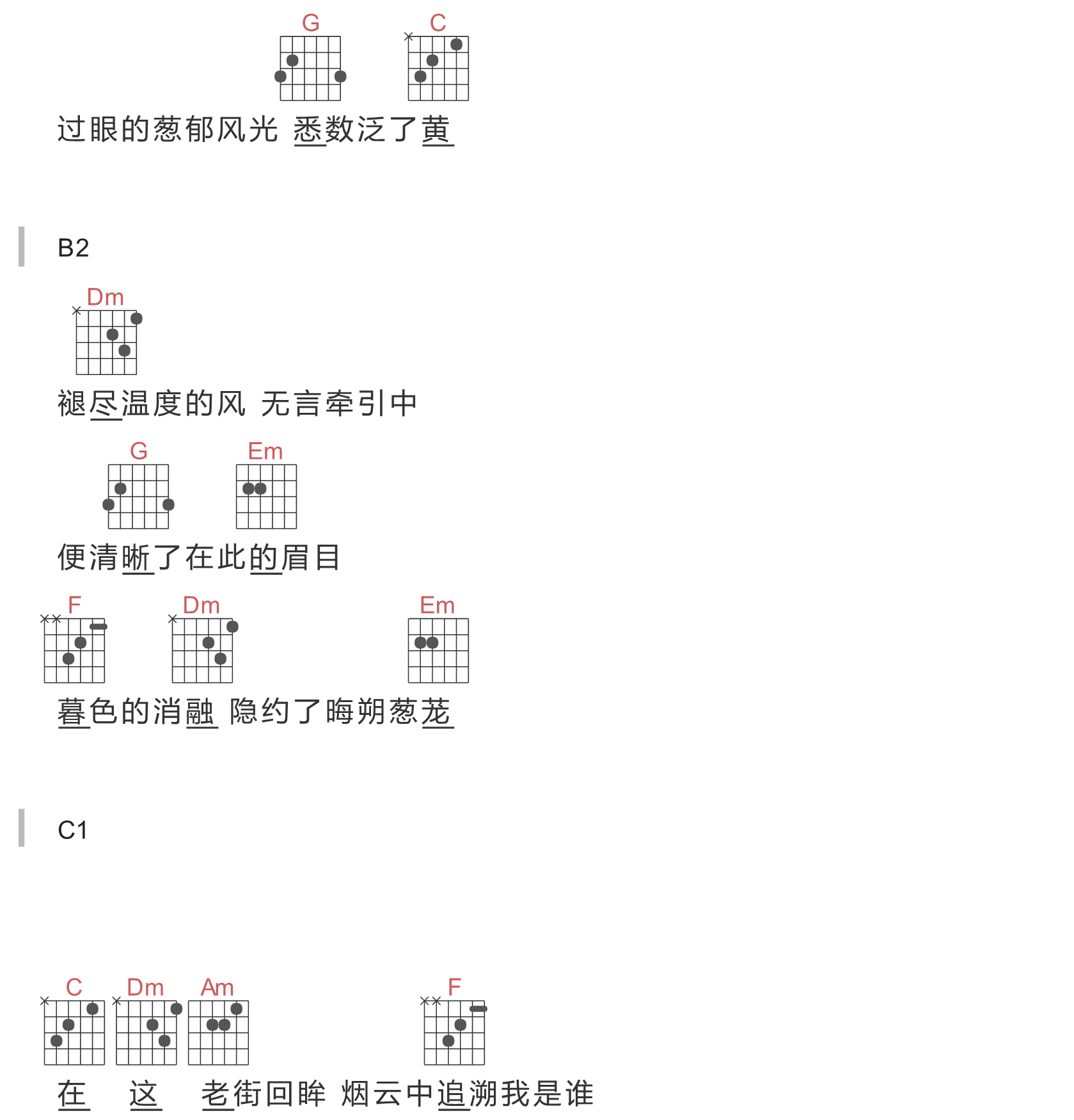 霜雪千年吉他谱C调简单版第(2)页
