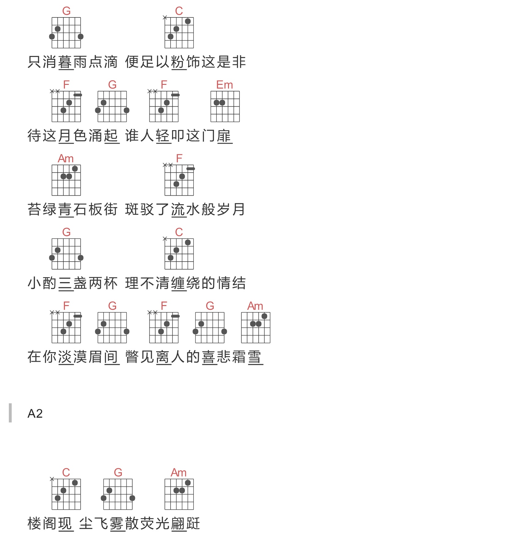 霜雪千年吉他谱C调简单版第(3)页