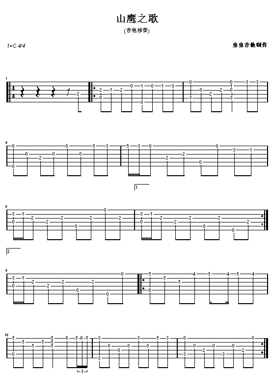 山鹰之歌吉他指弹谱第(1)页