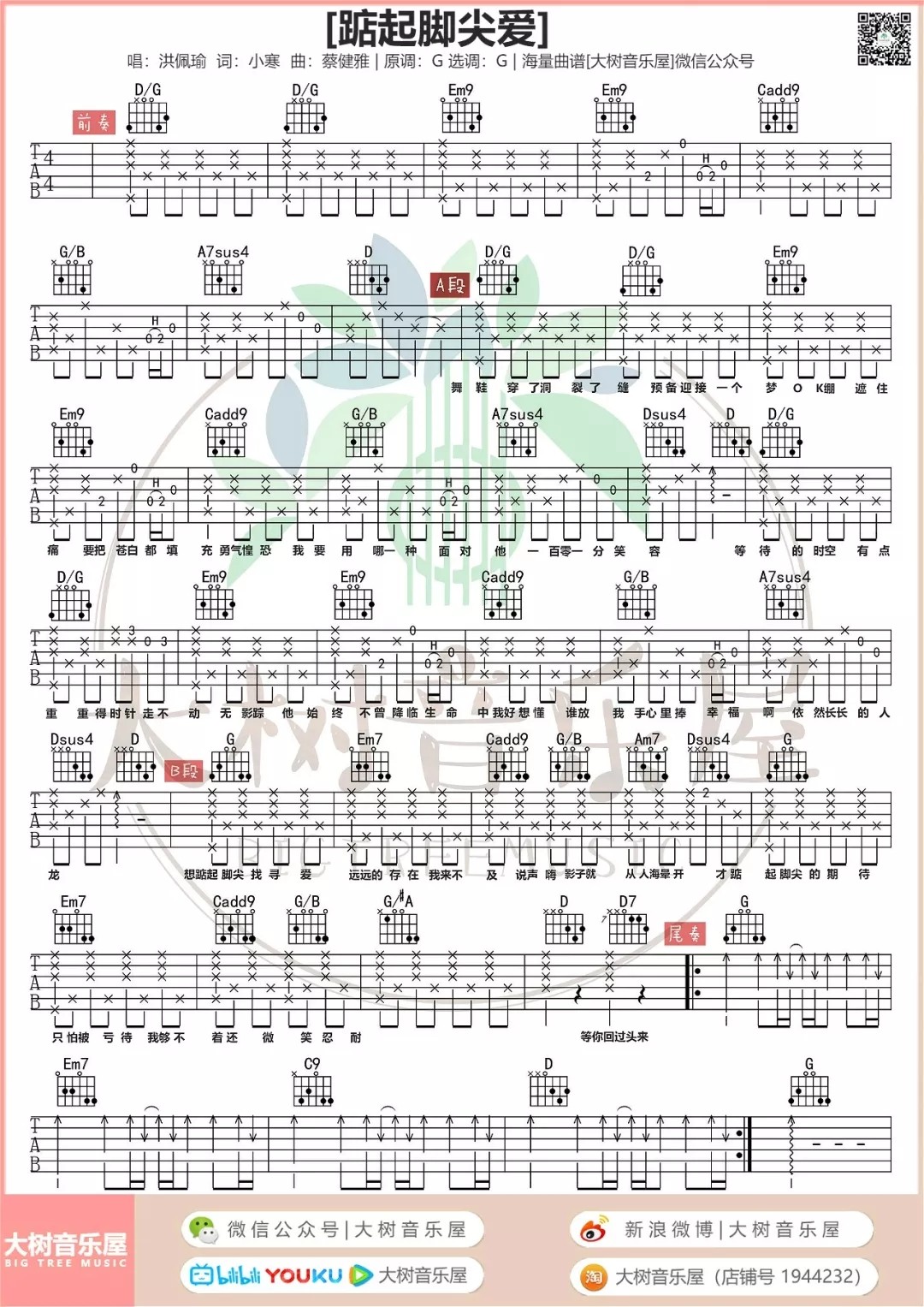 踮起脚尖爱吉他谱大树音乐屋第(1)页