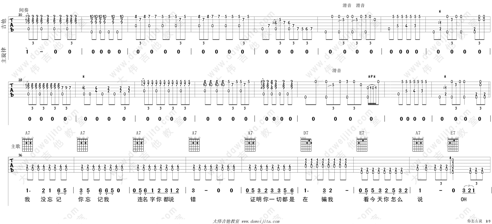 你怎么说吉他谱第(2)页