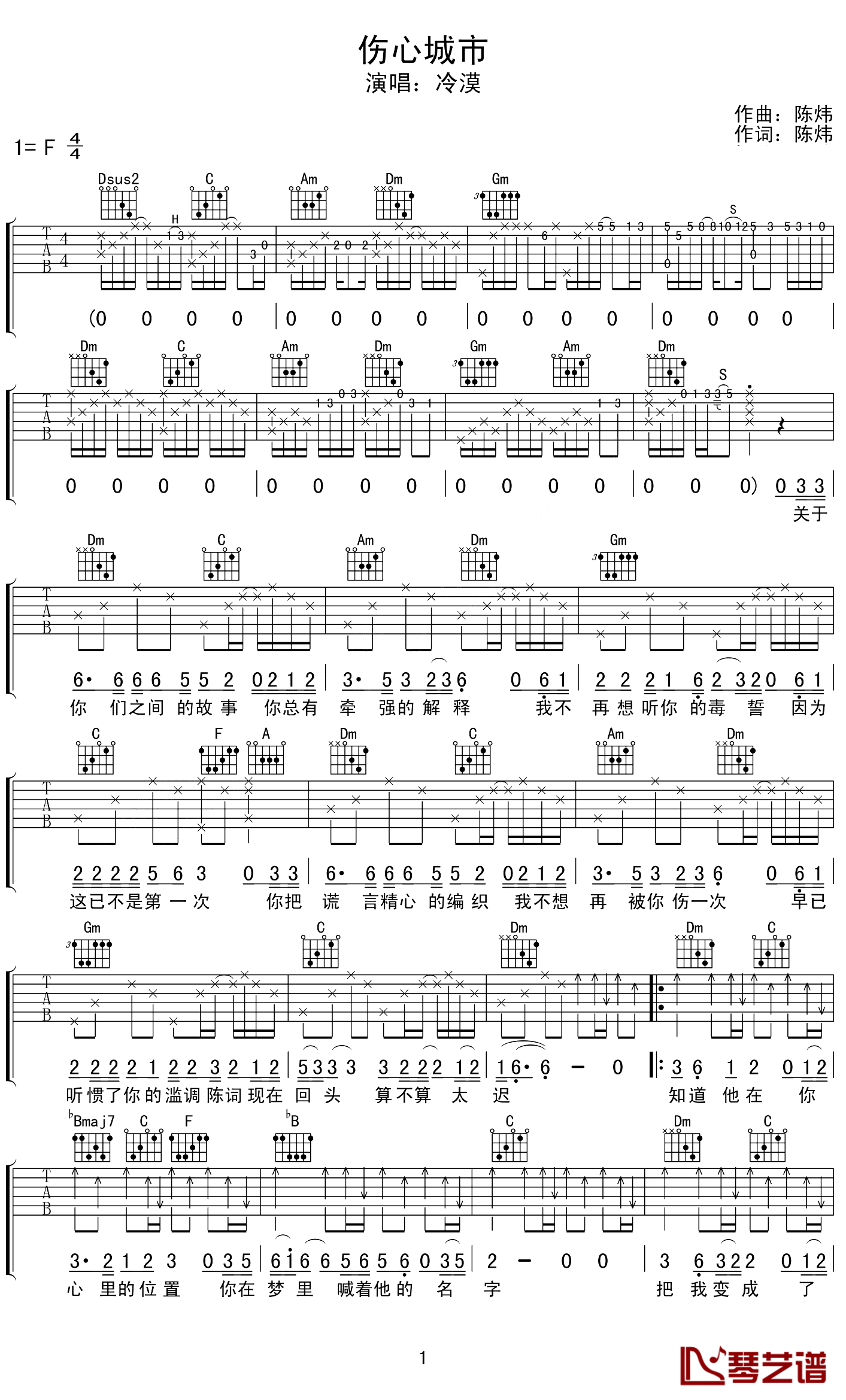 伤心城市吉他谱第(1)页