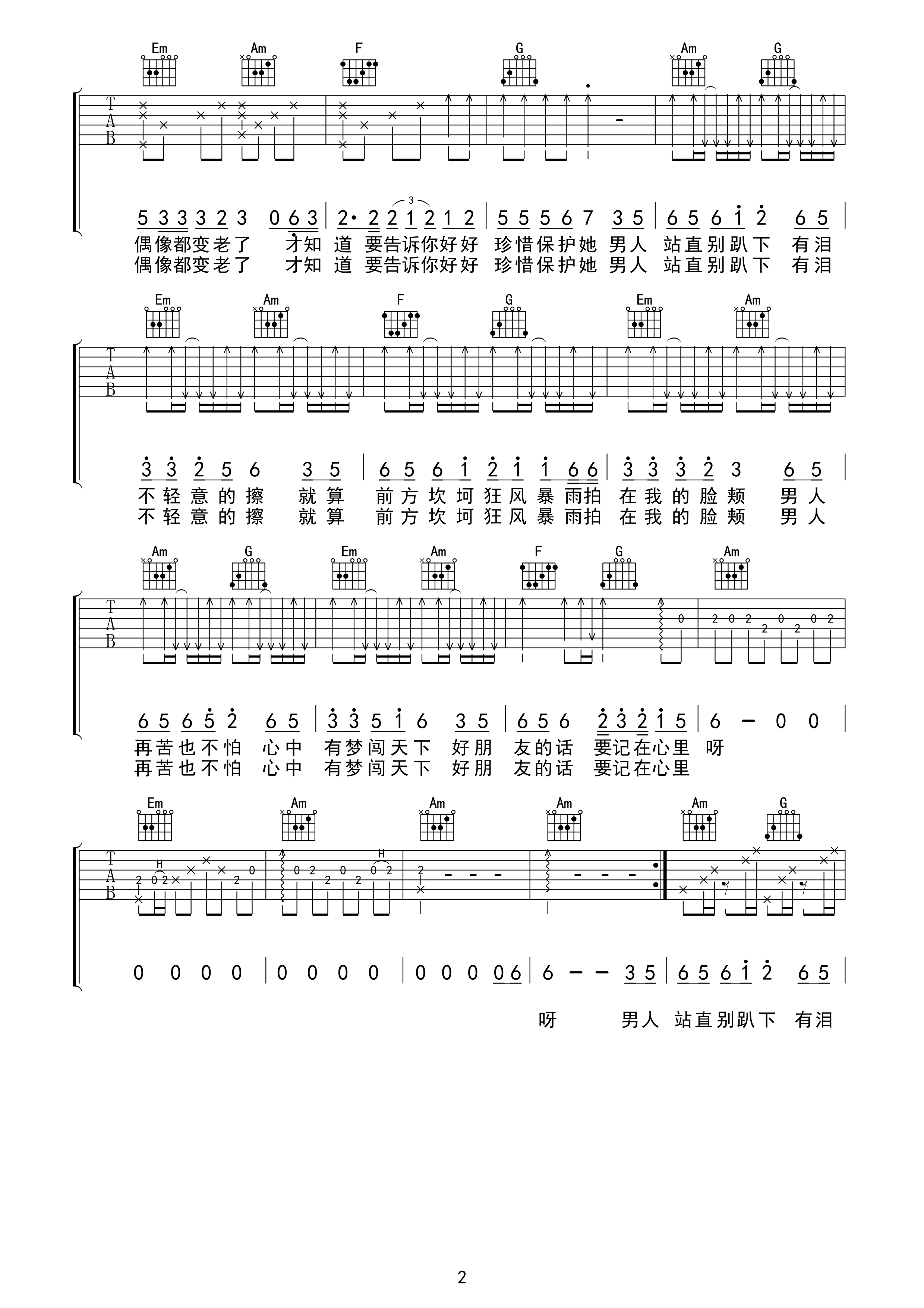 男人歌吉他谱第(2)页