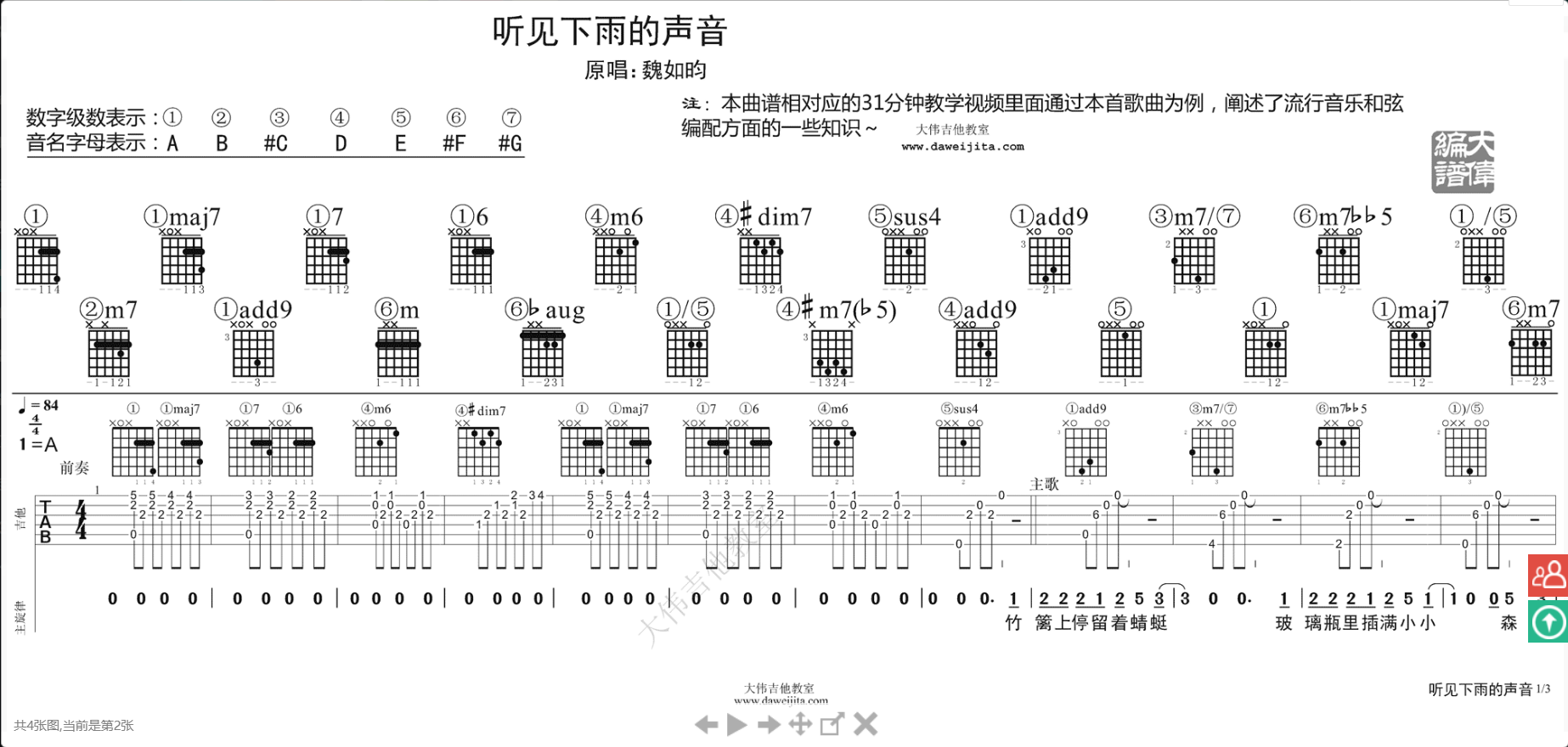 听见下雨的声音吉他谱大伟吉他教室第(1)页