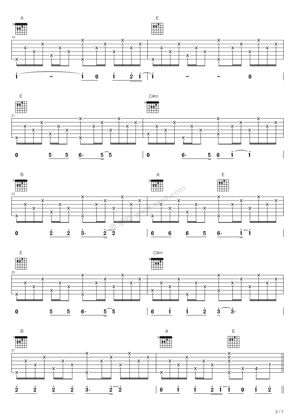 乡村路带我回家吉他谱E调第(3)页