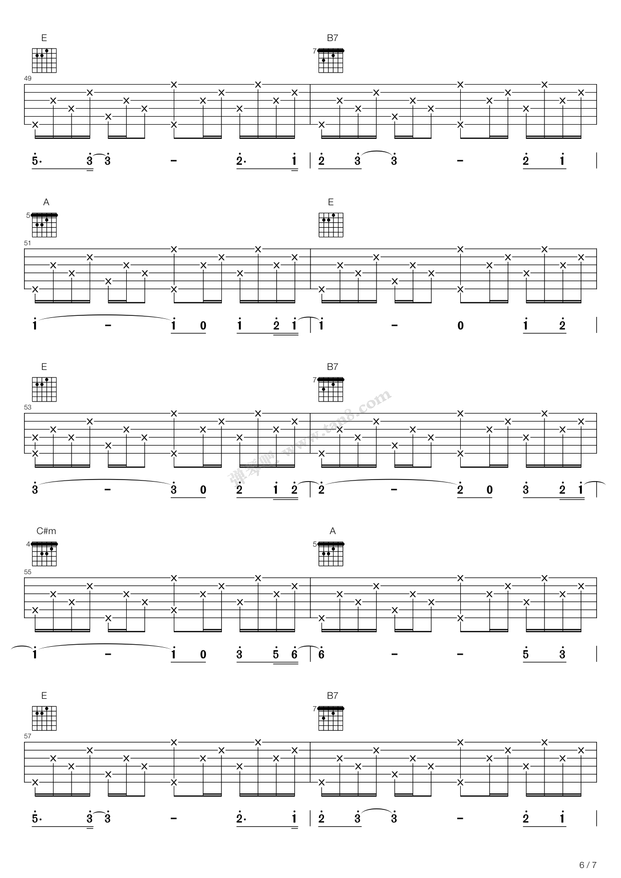 乡村路带我回家吉他谱E调第(6)页