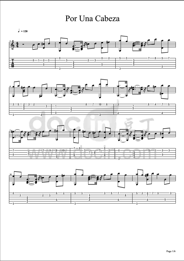 PorUnaCabeza-一步之遥吉他指弹谱第(1)页