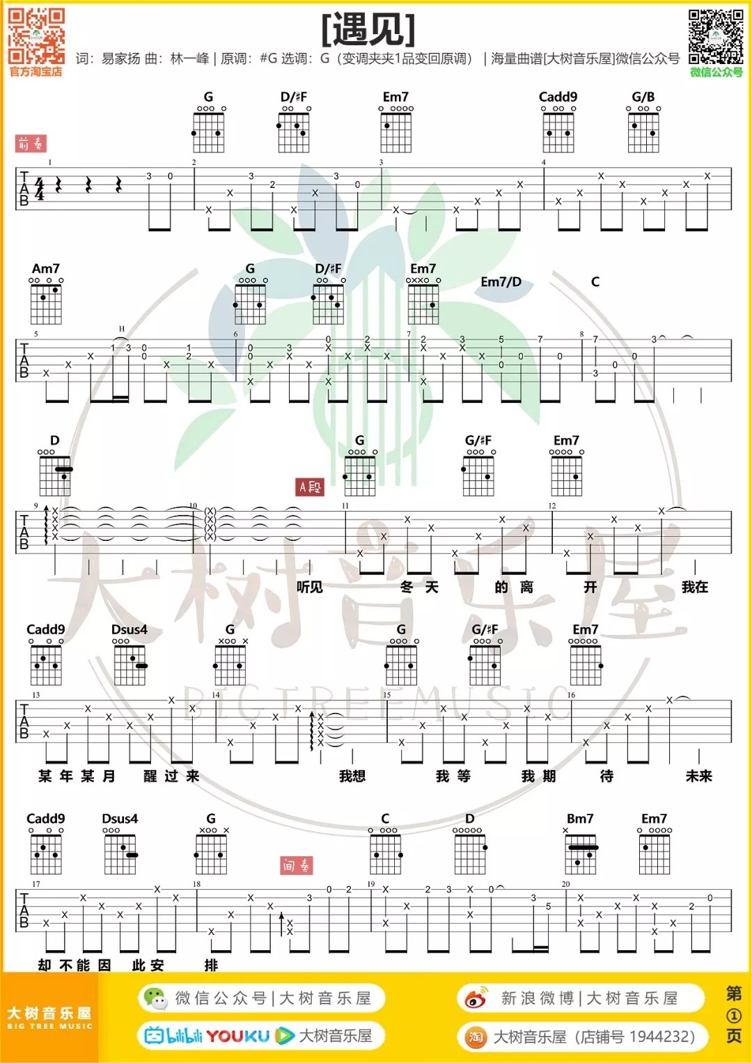 遇见吉他谱大树音乐屋第(2)页