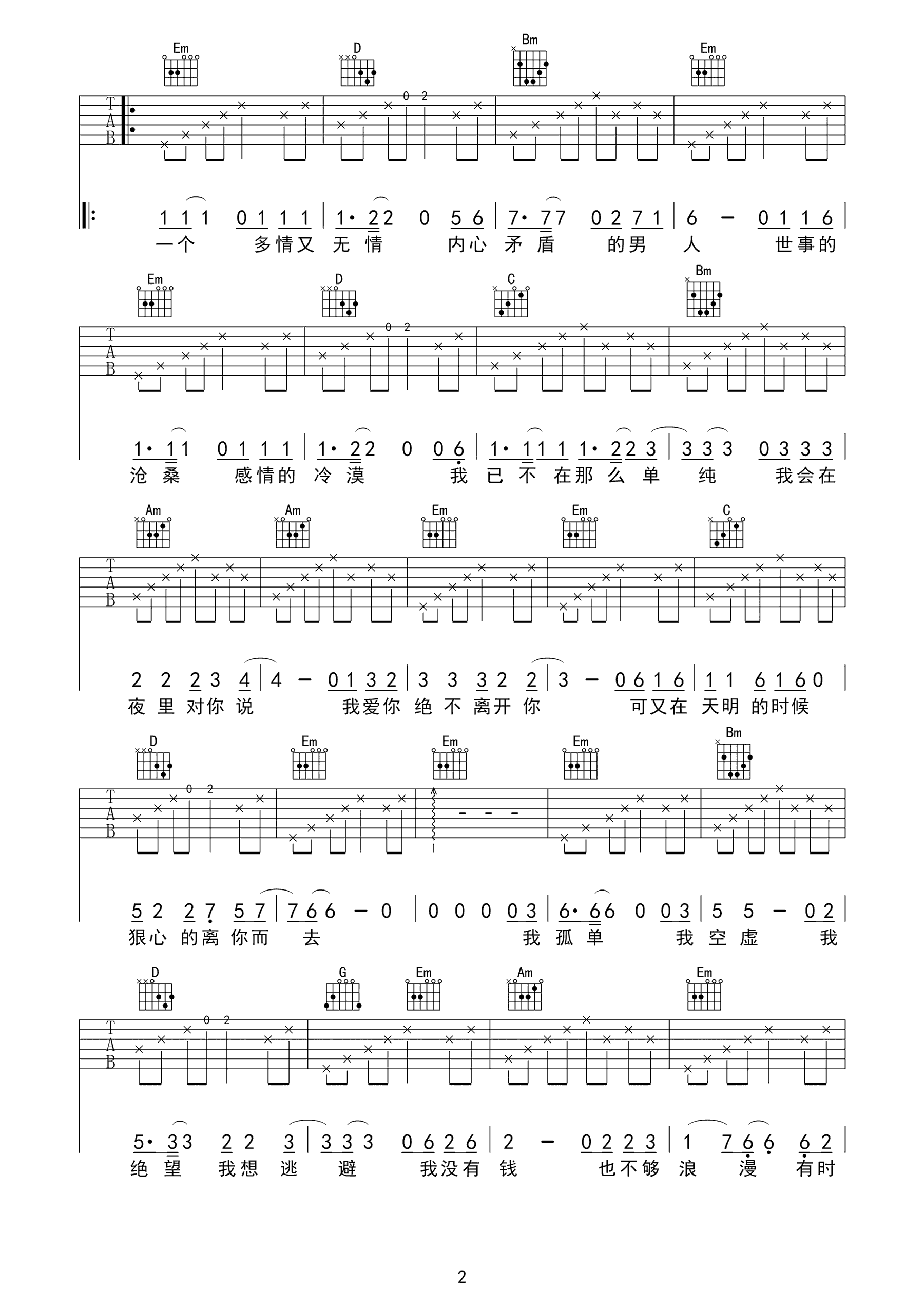 凭什么说爱你吉他谱第(2)页