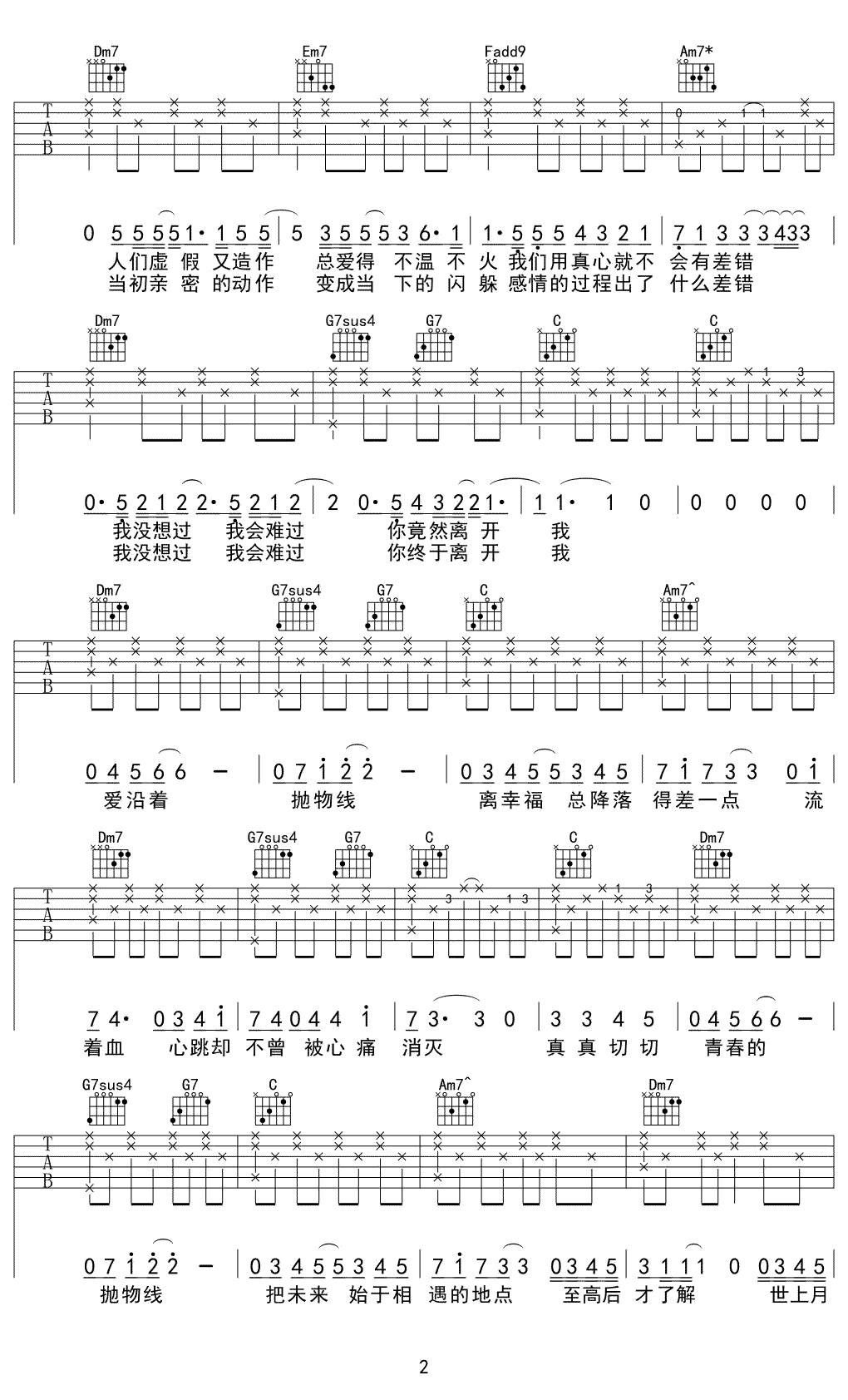 抛物线吉他谱第(2)页