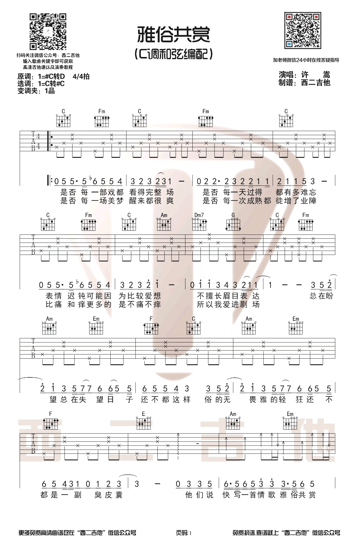雅俗共赏吉他谱C调第(1)页