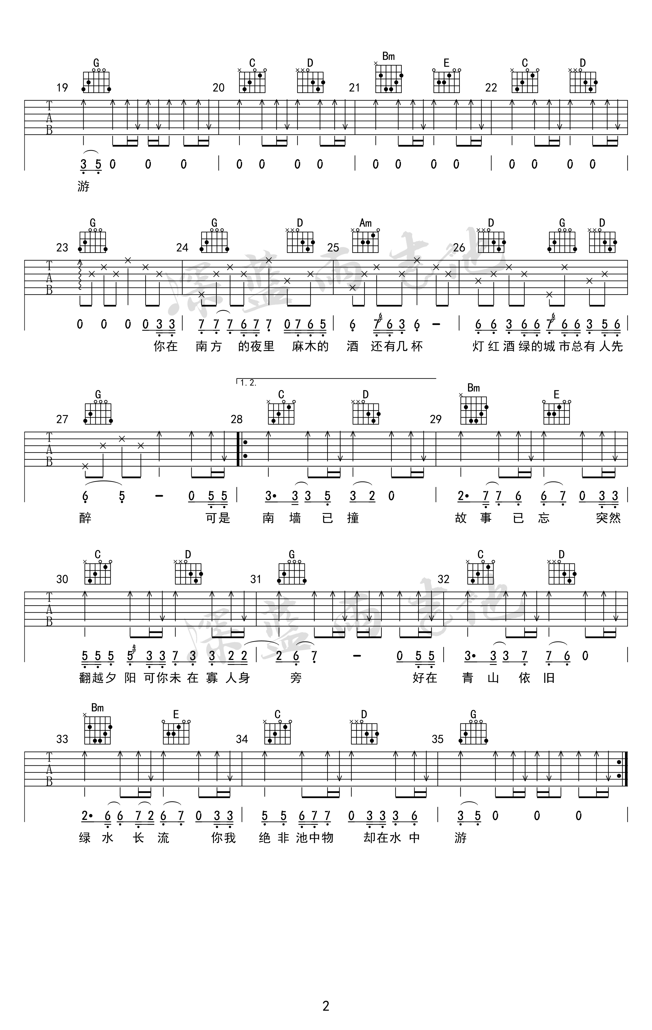 南墙已撞故事已忘吉他谱G调第(2)页