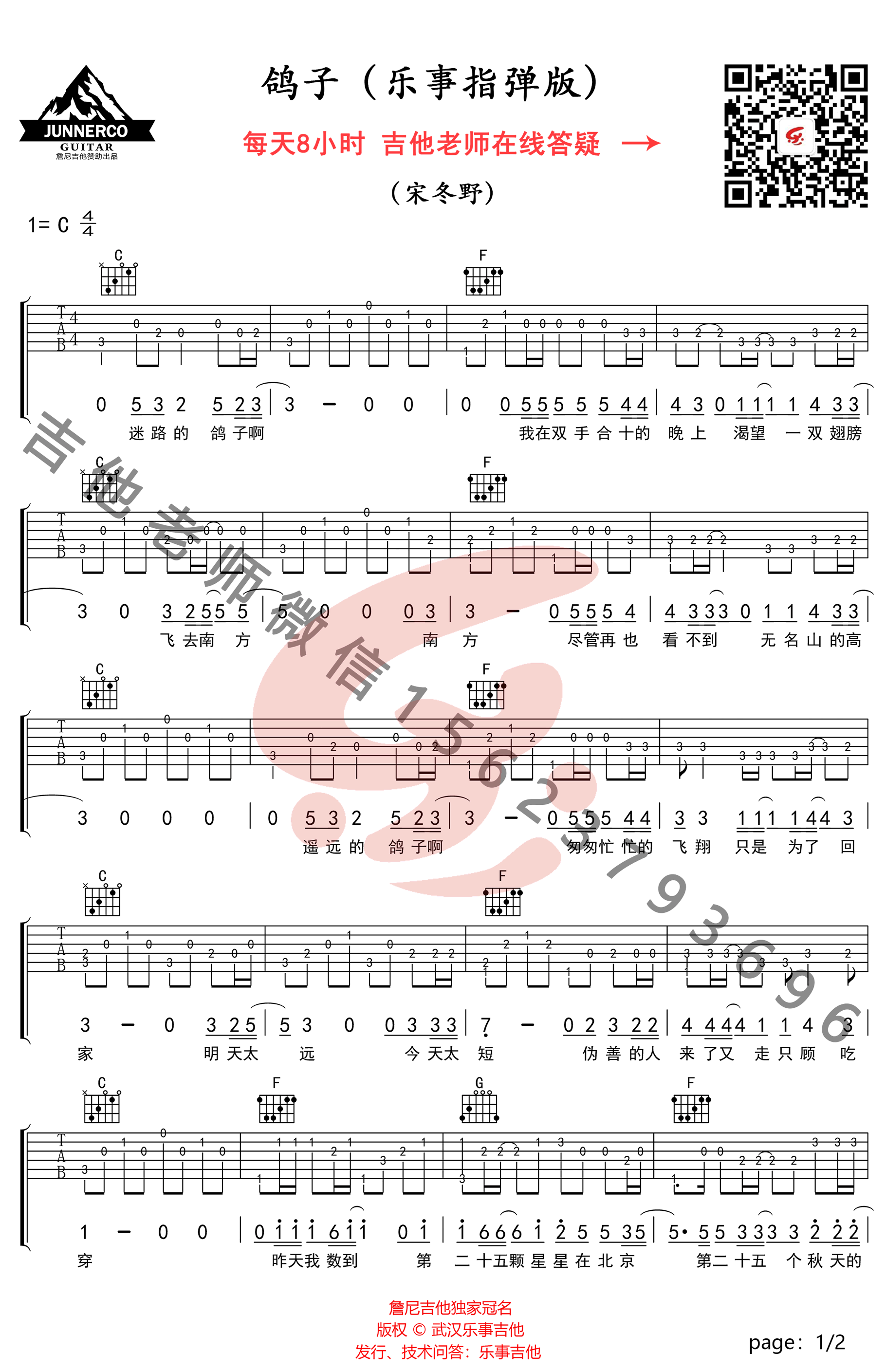 鸽子指弹吉他谱第(1)页