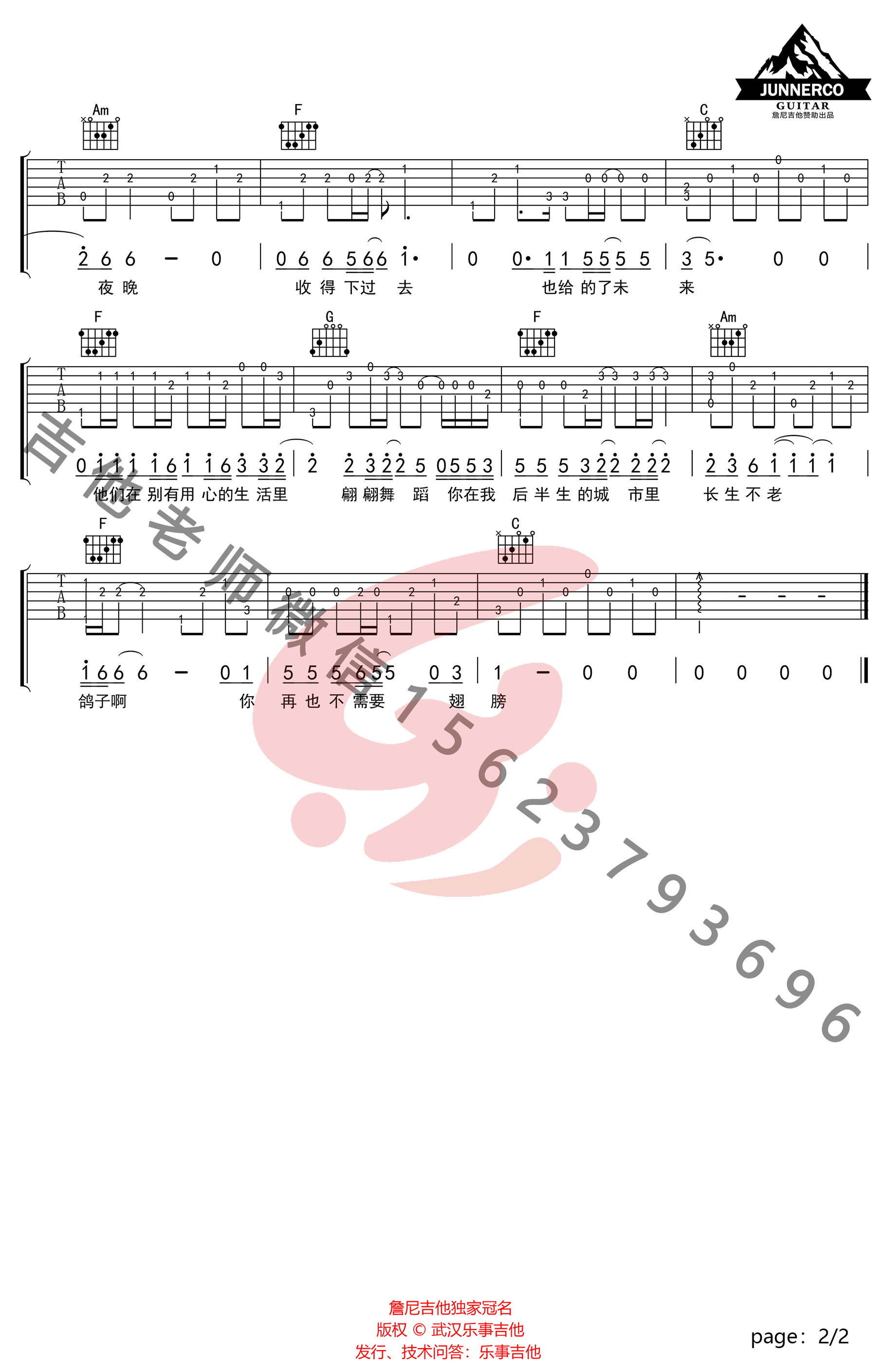 鸽子指弹吉他谱第(2)页