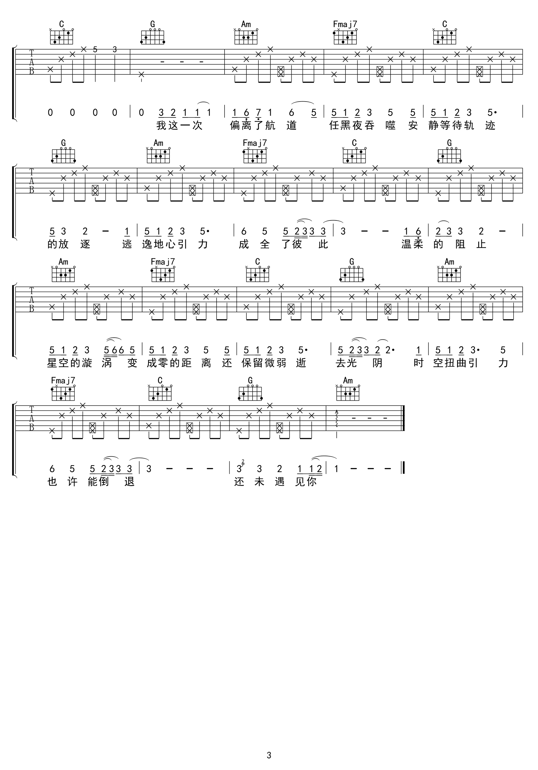 坠落星空吉他谱C调第(3)页