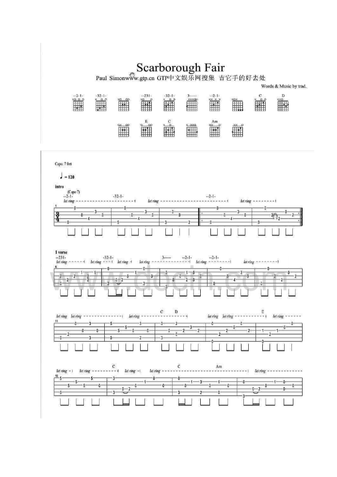 斯卡波罗集市吉他指弹谱第(1)页