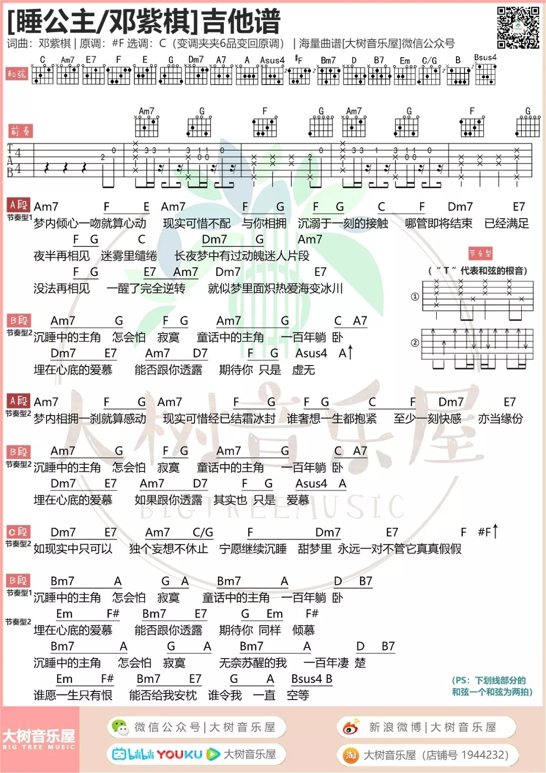 睡公主吉他谱大树音乐屋