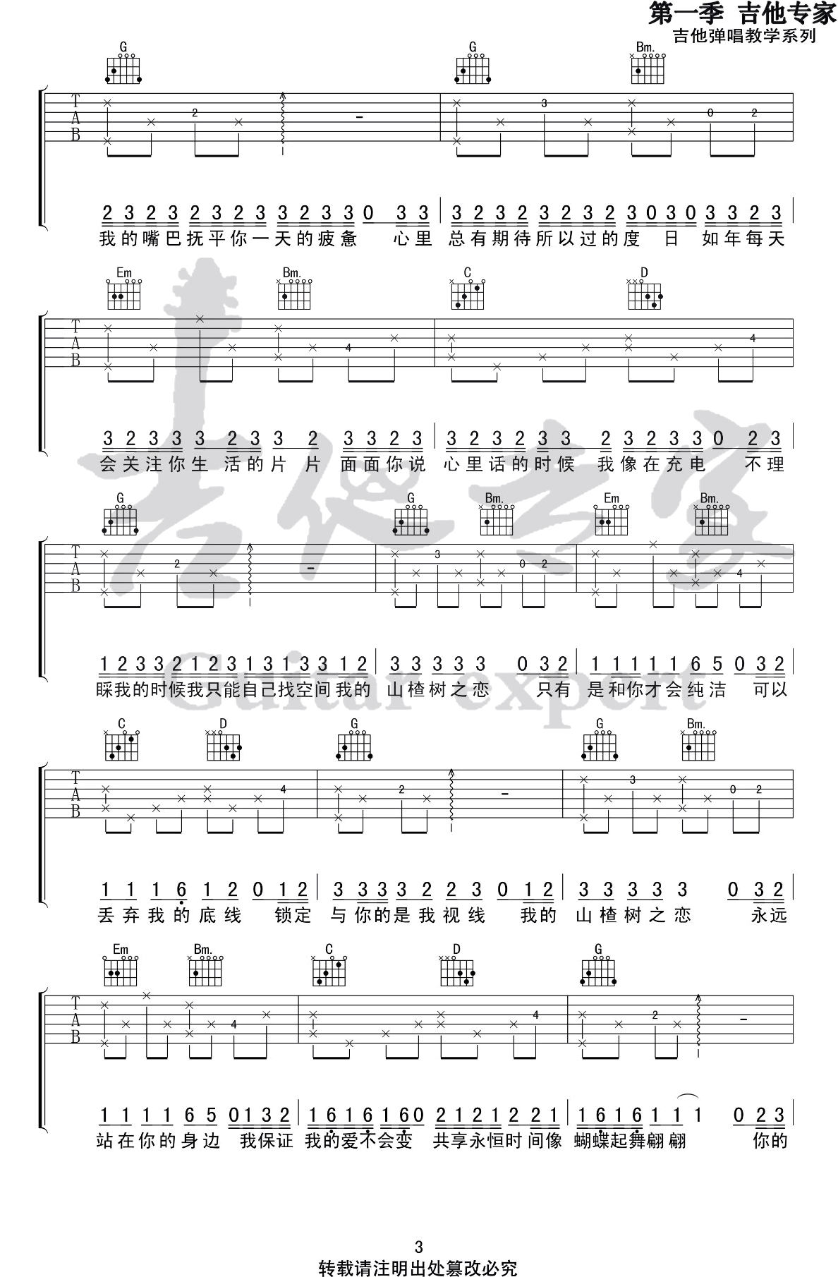 山楂树之恋吉他谱G调第(3)页