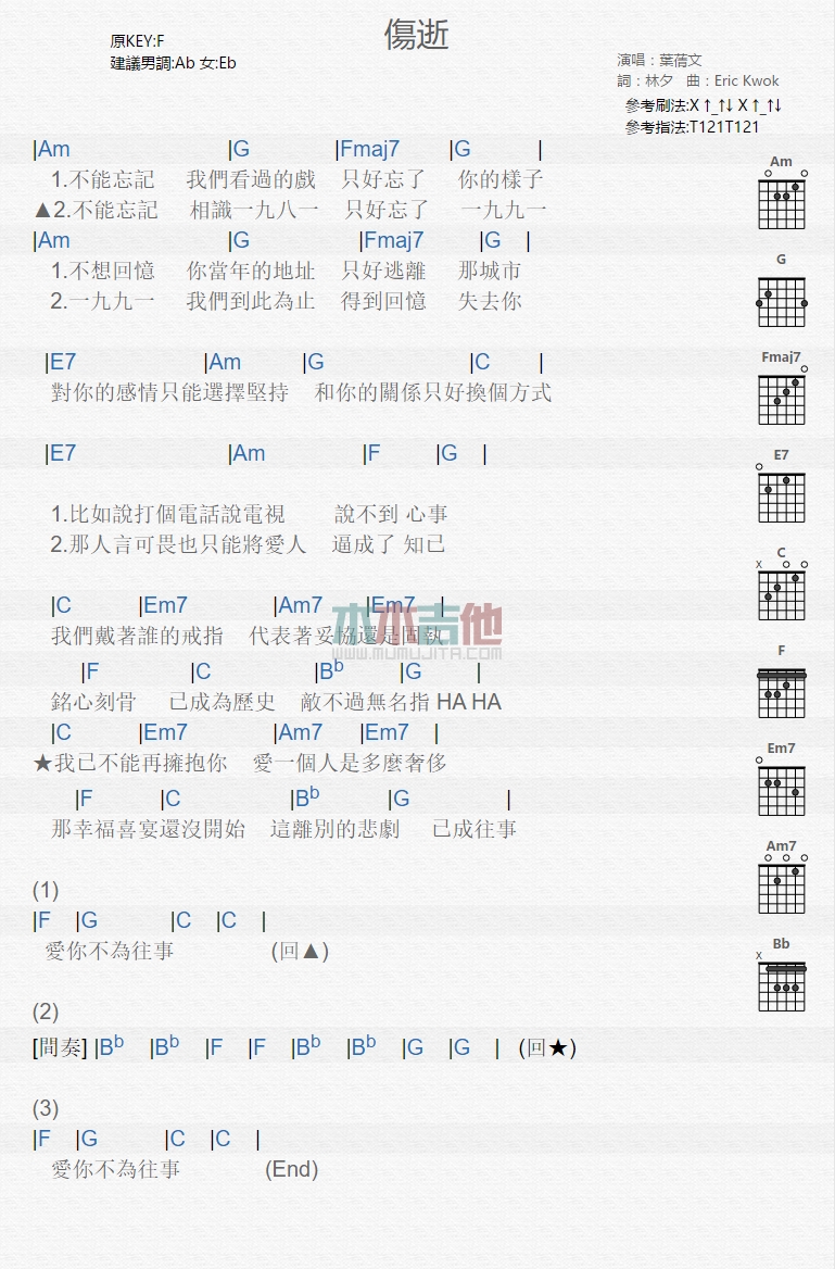 伤逝吉他谱