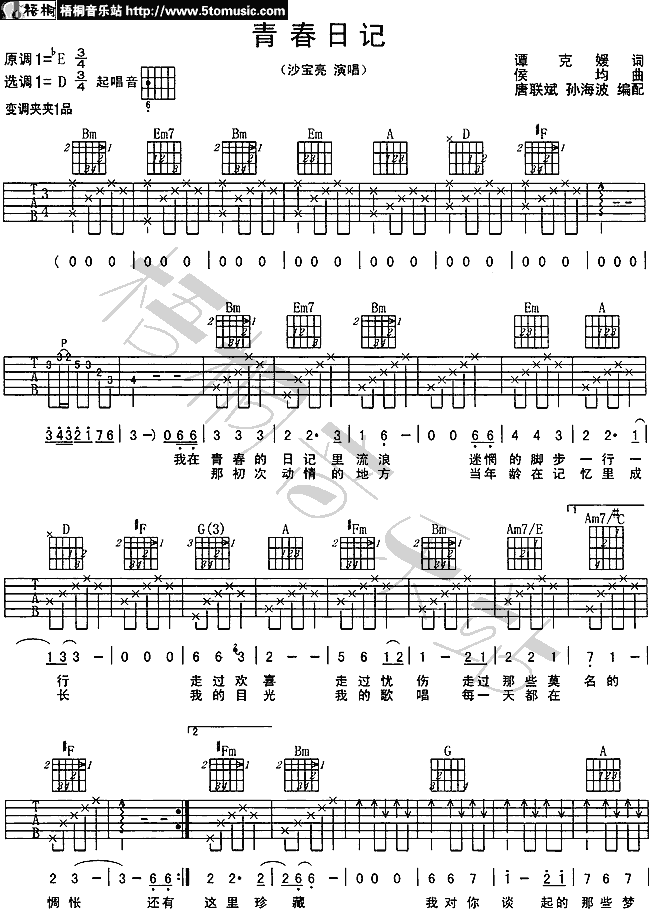 青春日记吉他谱第(1)页