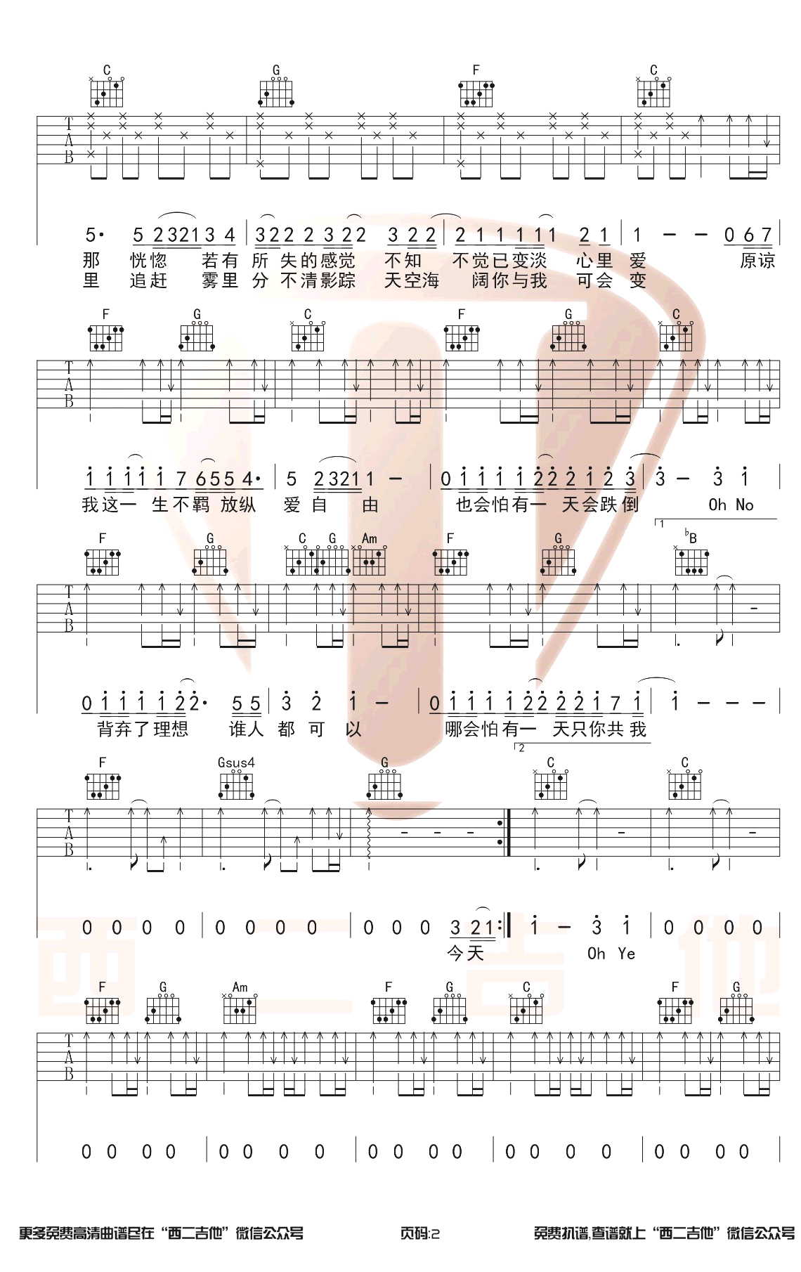 海阔天空吉他谱C调第(2)页