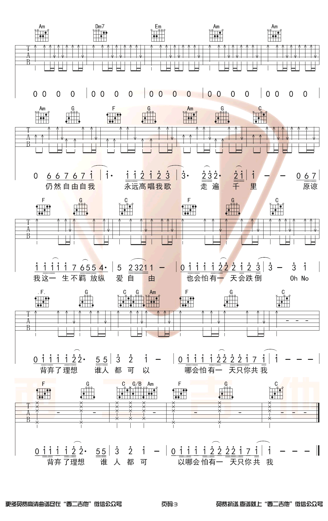 海阔天空吉他谱C调第(3)页