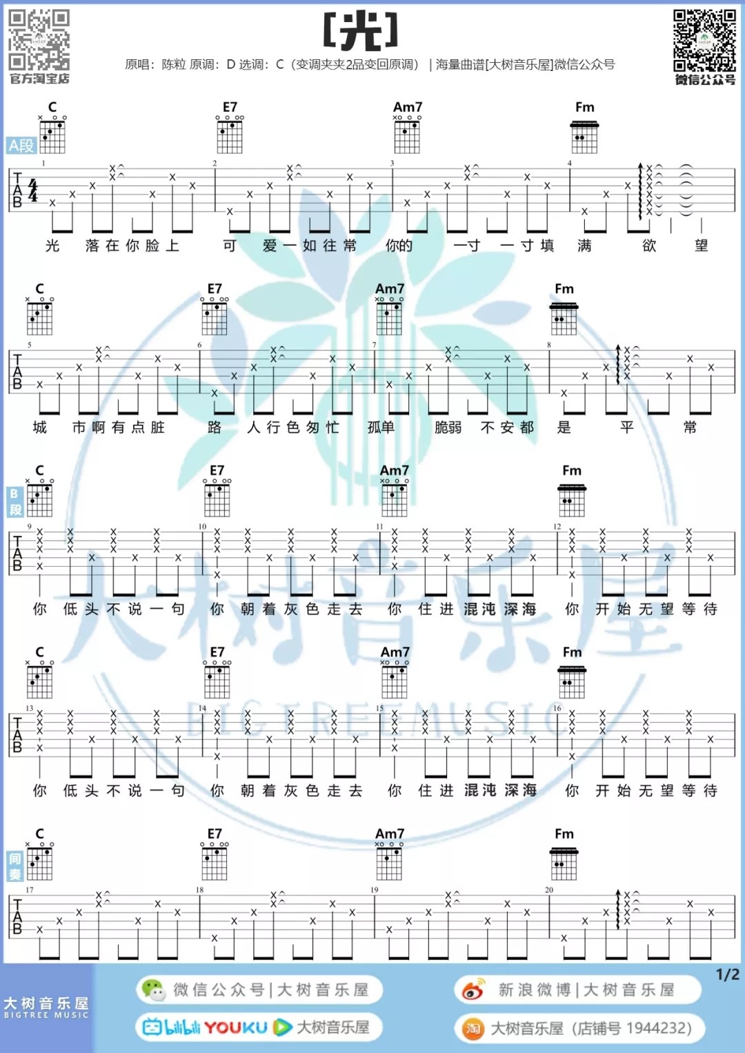 光吉他谱大树音乐屋第(2)页