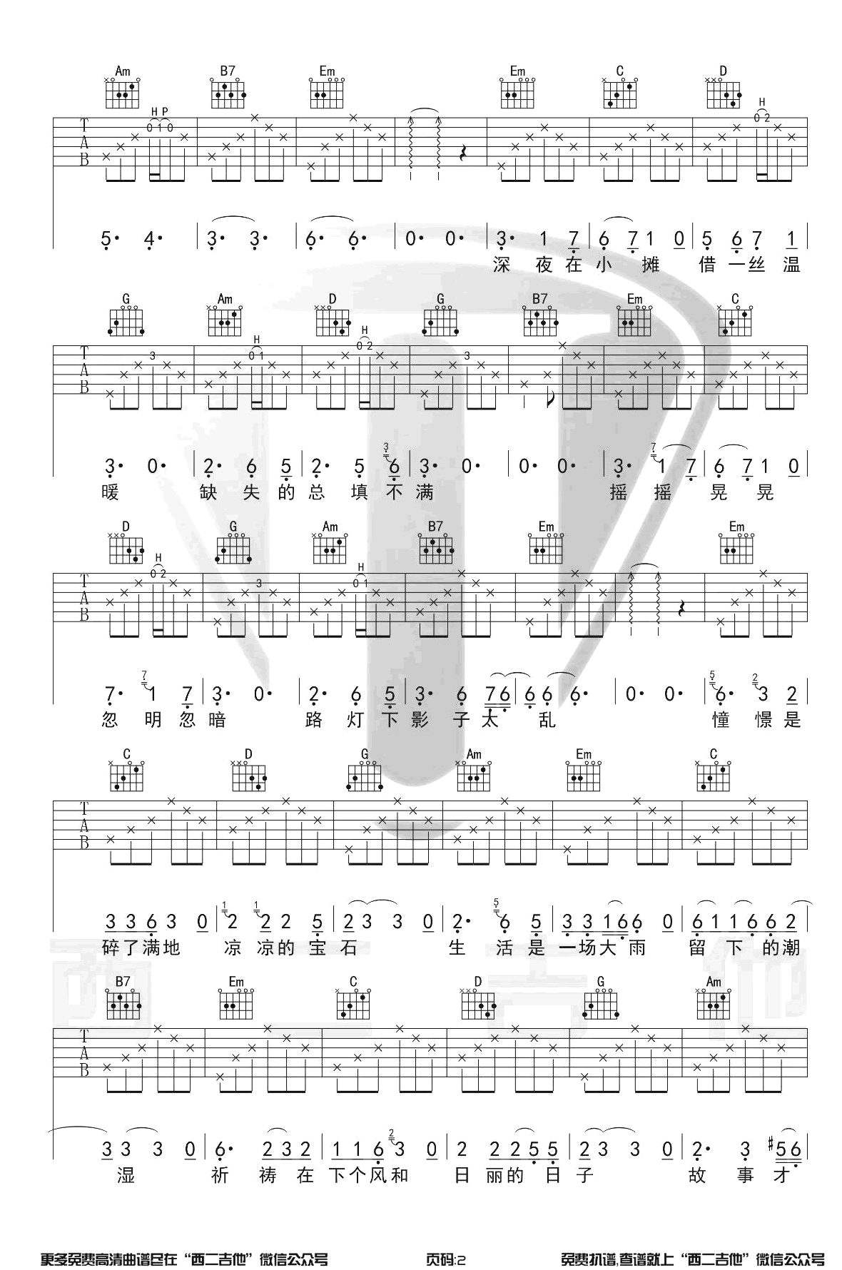 深夜一角吉他谱第(2)页