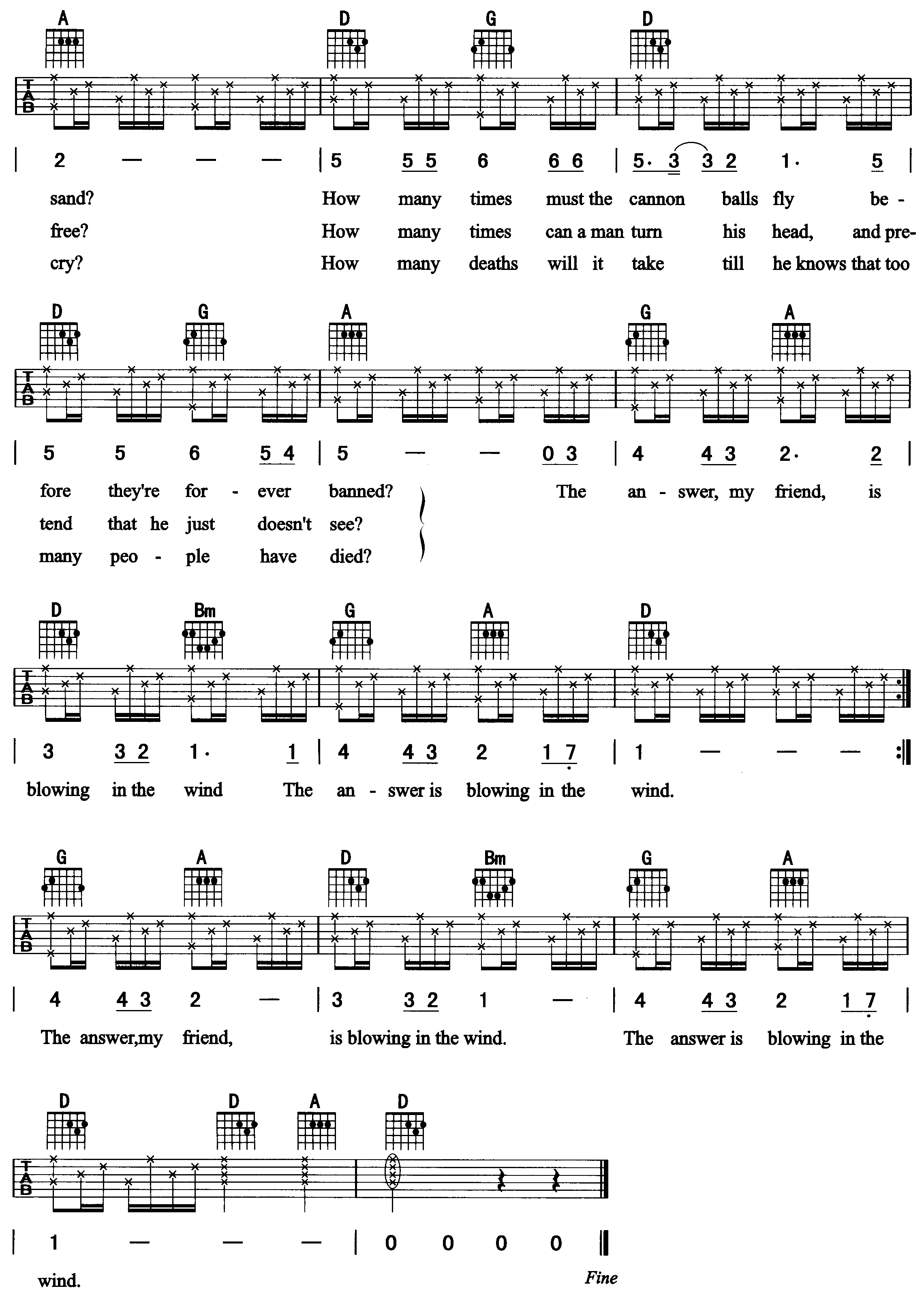 BlowingInTheWind吉他谱第(2)页