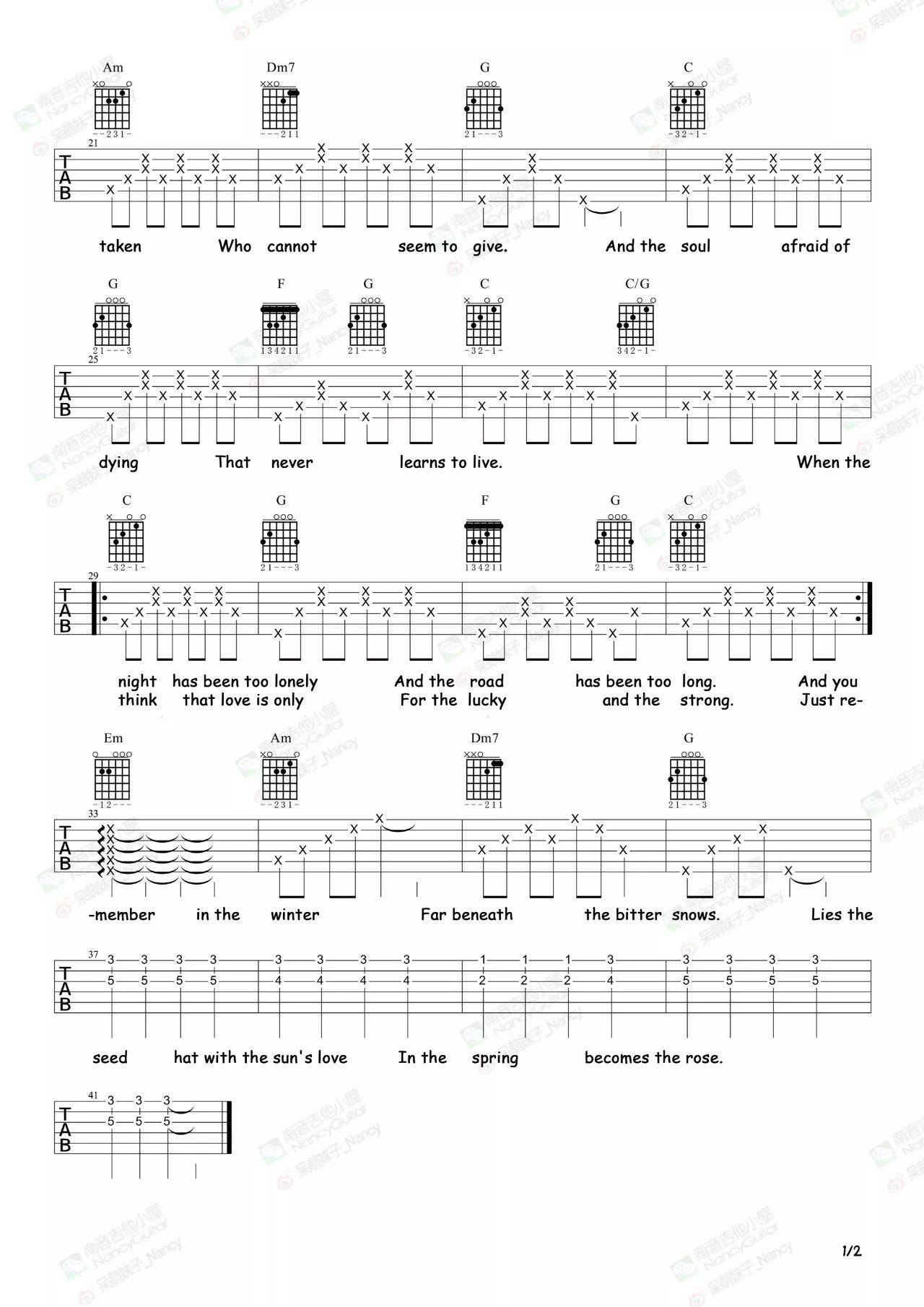 therose吉他谱第(2)页