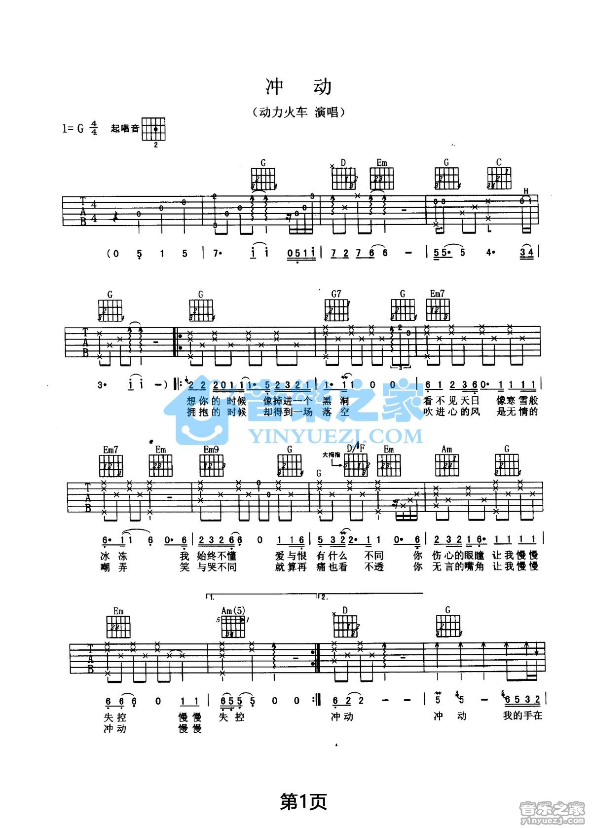 冲动吉他谱第(1)页