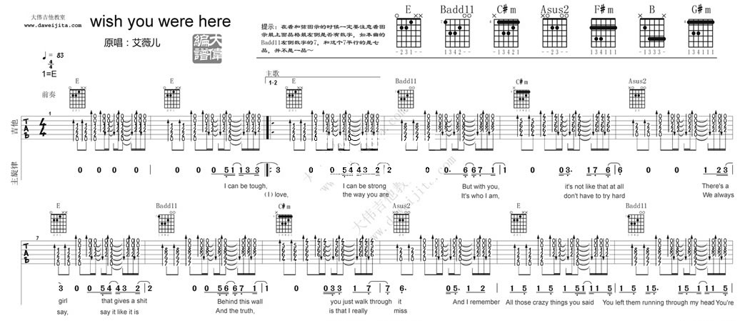 WishYouWereHere吉他谱第(1)页