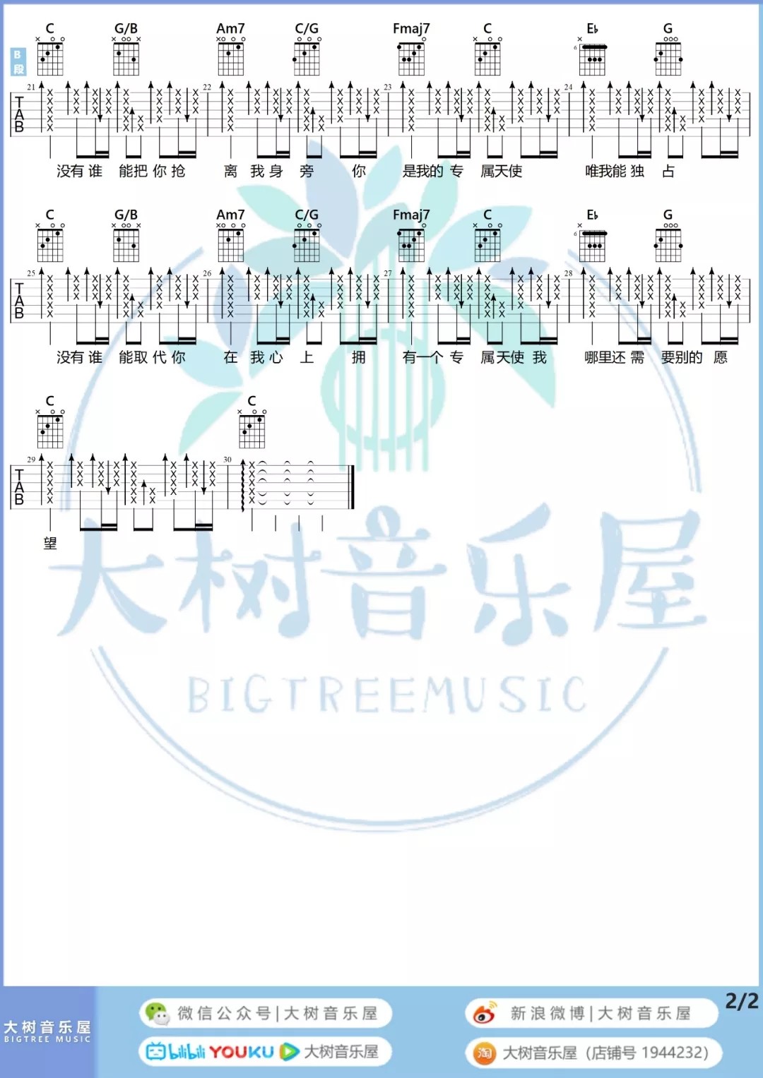 专属天使吉他谱大树音乐屋第(3)页