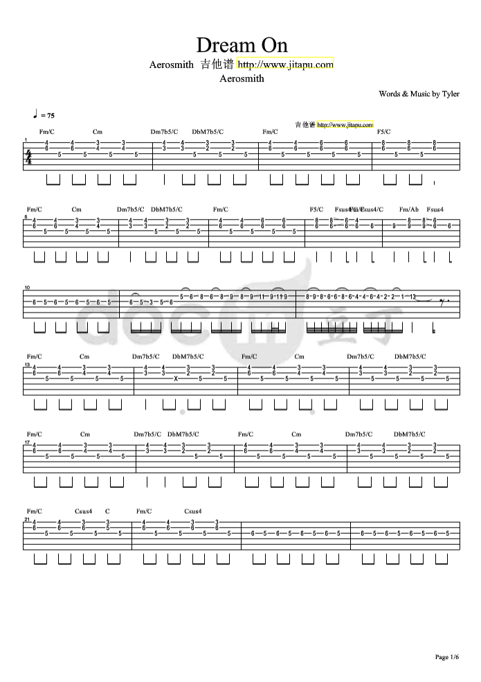 dreamon吉他指弹谱第(1)页