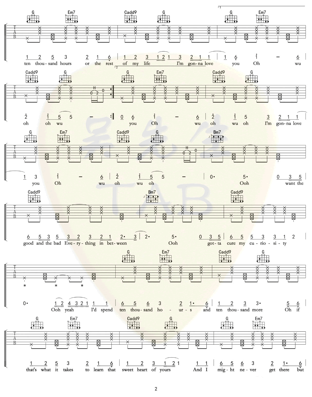 10000Hours吉他谱G调第(2)页